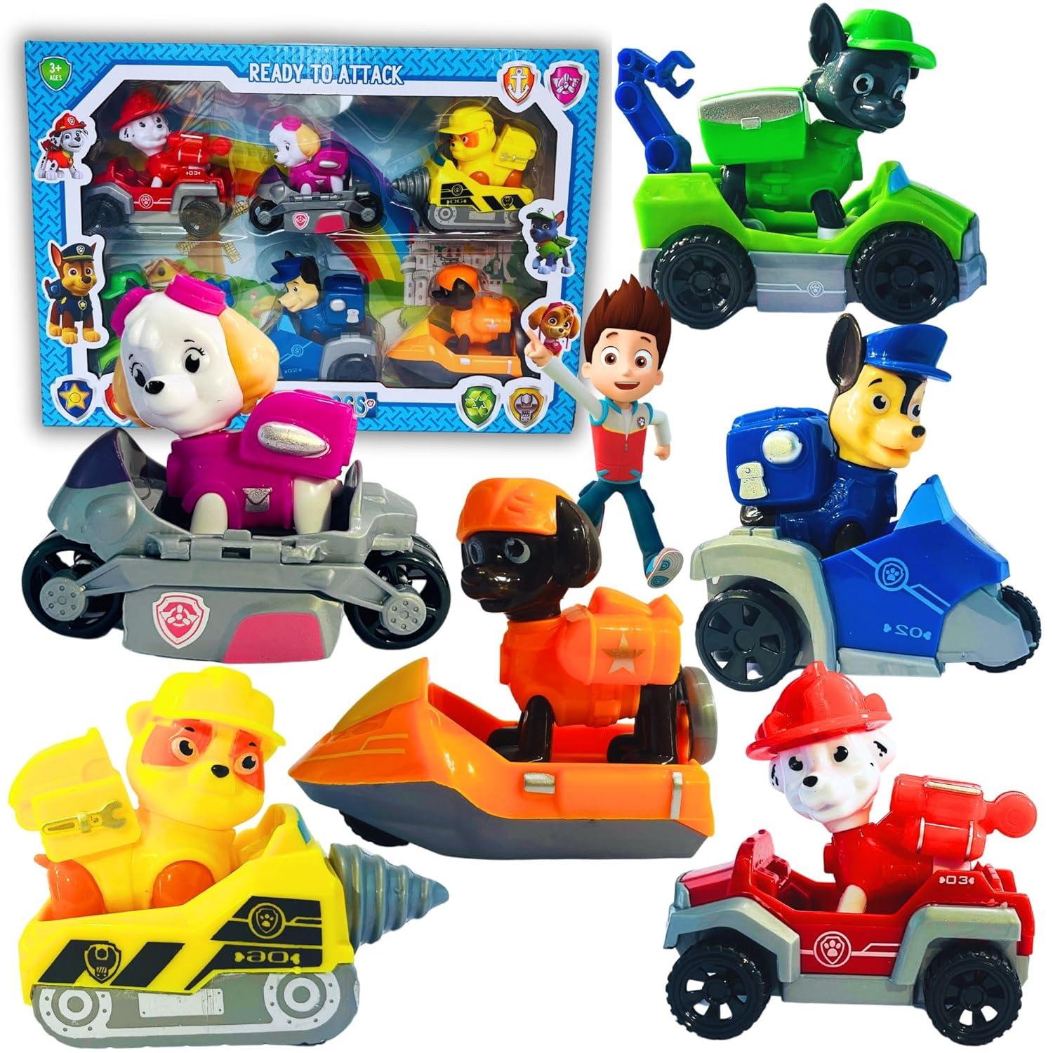 Paw Petrol Police Car, Helicopter, Fire Brigade Etc, Ready to Attack [Pack of 6 Car Set]