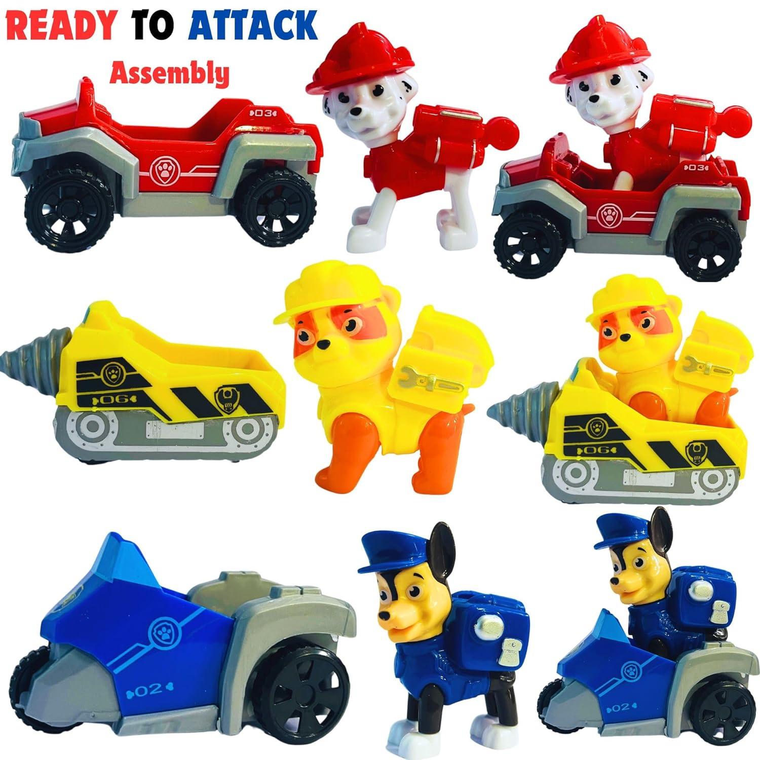 Paw Petrol Police Car, Helicopter, Fire Brigade Etc, Ready to Attack [Pack of 6 Car Set]