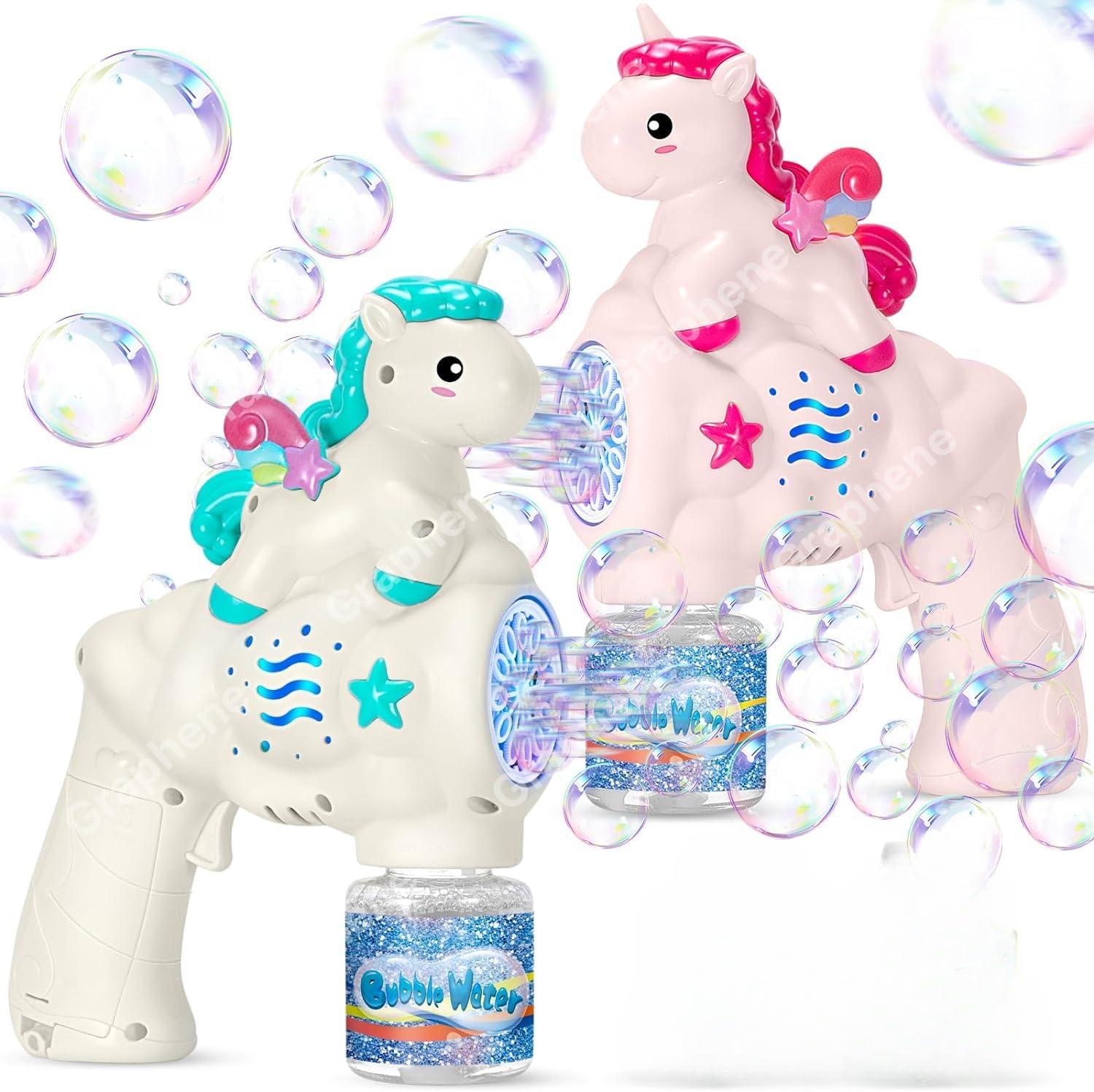 Unicorn Bubble Gun Toy for Kids Toddlers with Bubble Solution 5000+ Bubbles Per Minute,Lights Effect Leak-Proof Automatic Bubble Gun