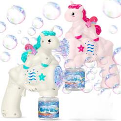Unicorn Bubble Gun Toy for Kids Toddlers with Bubble Solution 5000+ Bubbles Per Minute,Lights Effect Leak-Proof Automatic Bubble Gun