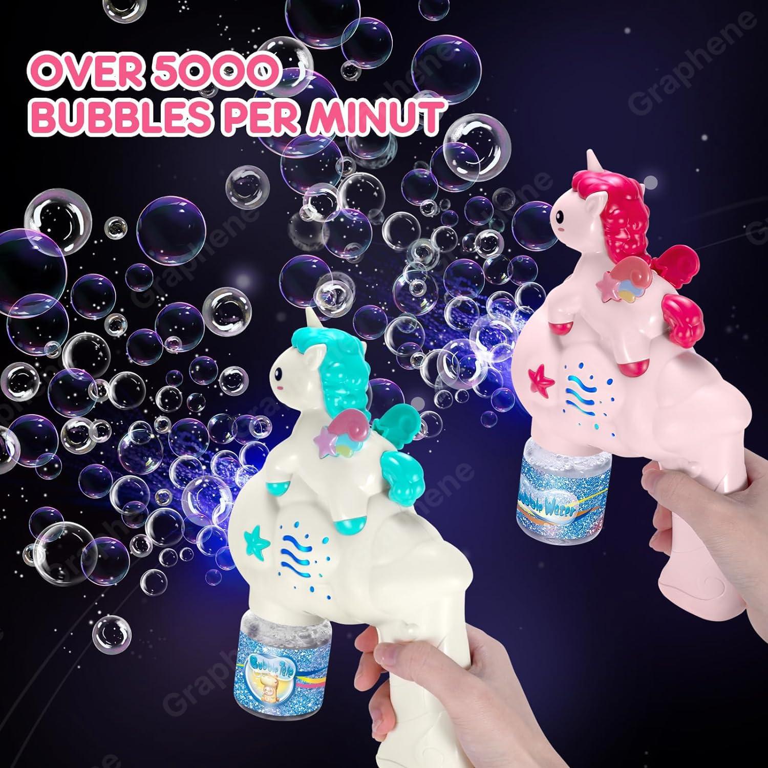 Unicorn Bubble Gun Toy for Kids Toddlers with Bubble Solution 5000+ Bubbles Per Minute,Lights Effect Leak-Proof Automatic Bubble Gun