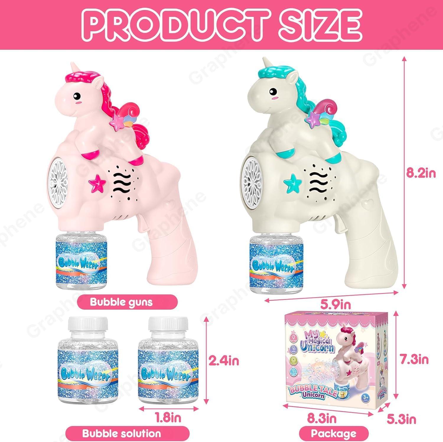 Unicorn Bubble Gun Toy for Kids Toddlers with Bubble Solution 5000+ Bubbles Per Minute,Lights Effect Leak-Proof Automatic Bubble Gun