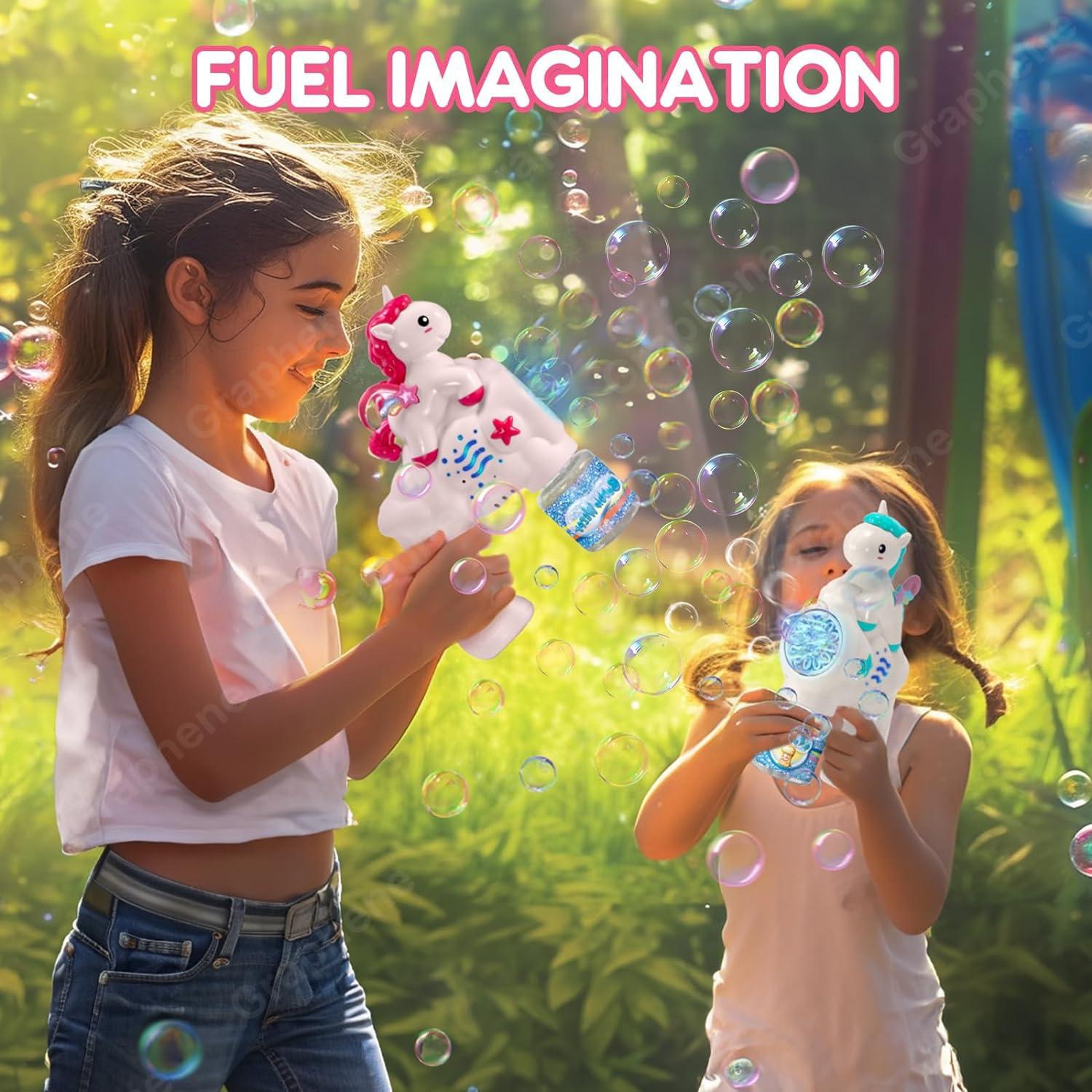 Unicorn Bubble Gun Toy for Kids Toddlers with Bubble Solution 5000+ Bubbles Per Minute,Lights Effect Leak-Proof Automatic Bubble Gun