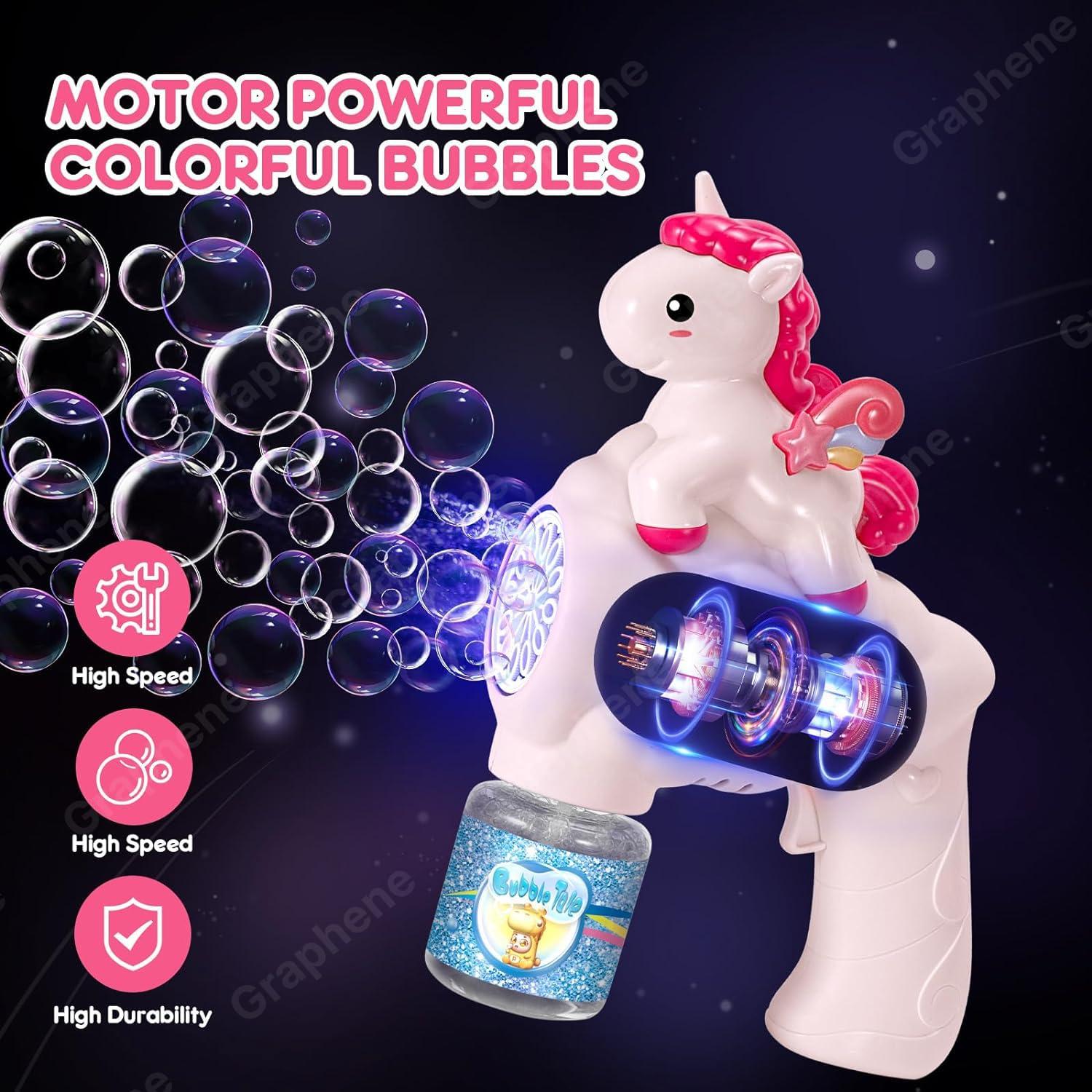 Unicorn Bubble Gun Toy for Kids Toddlers with Bubble Solution 5000+ Bubbles Per Minute,Lights Effect Leak-Proof Automatic Bubble Gun