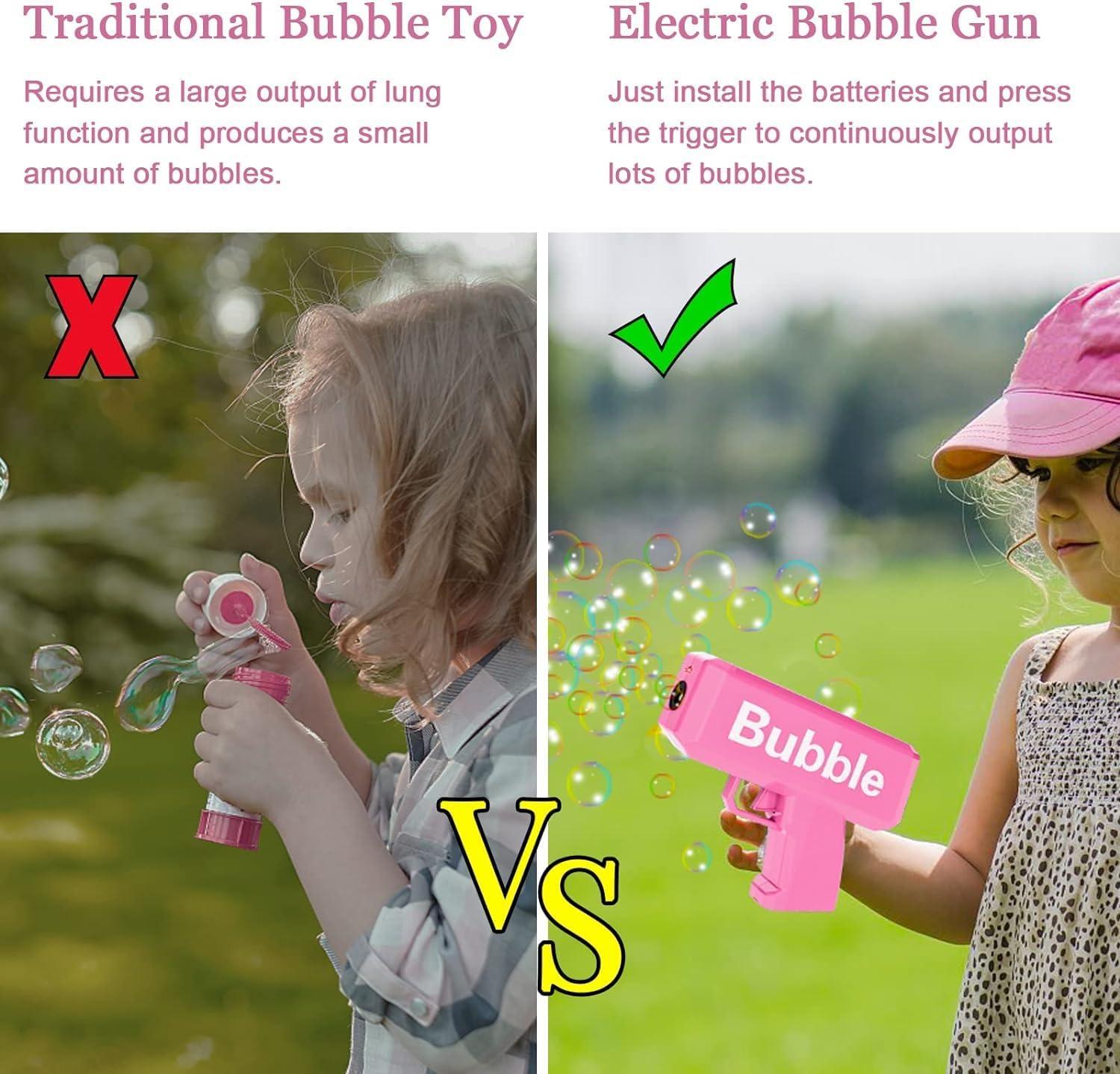Electric Bubble Gun With 2 Refill Solution, Bubble Heaven Machine Bubble Guns for Kids Outdoor Bubble Machine Gift for Kids Adults