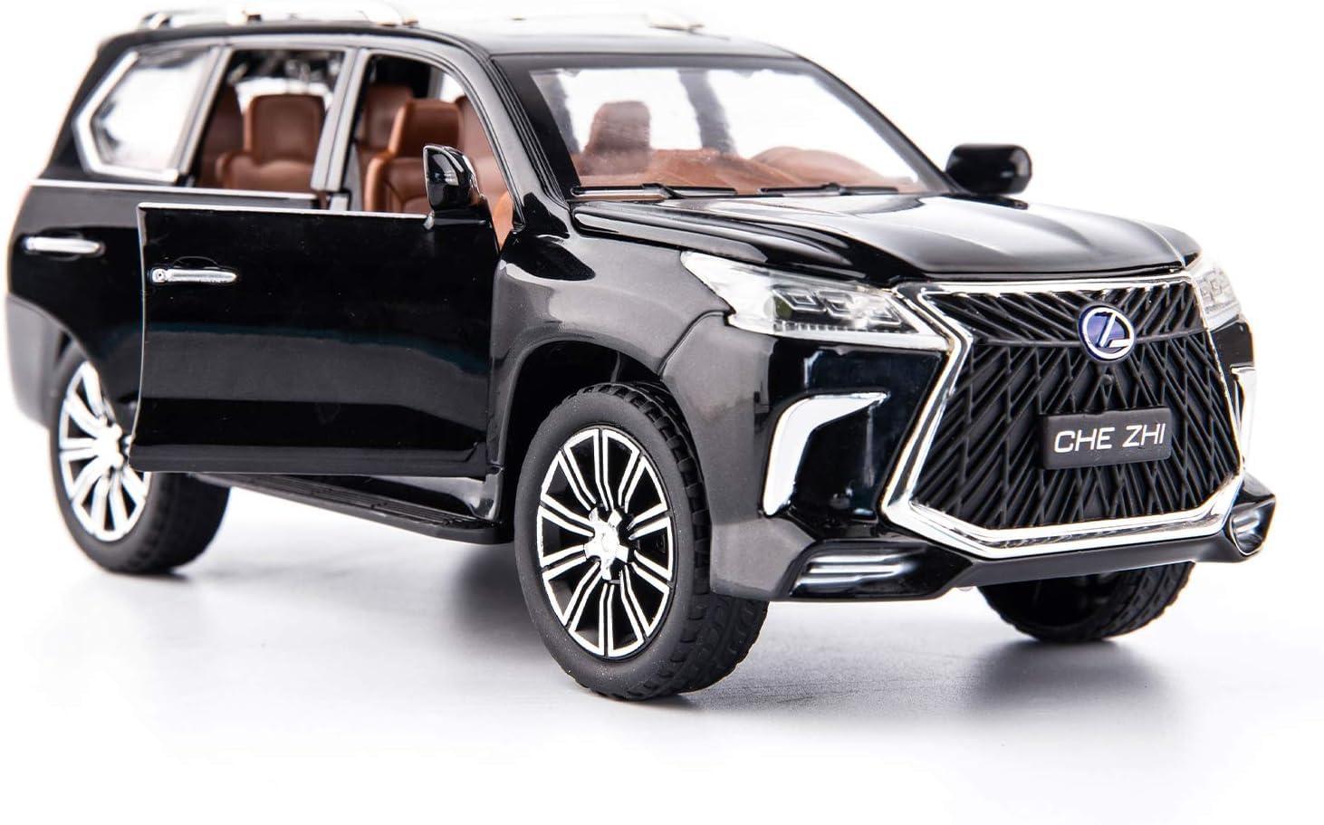 1/24 Lexus 570 Off-Road in Luxury SUV Model Car, Zinc Alloy Pull Back Big Toy car with Sound and Light for Kids Boy Girl Gift(Black)