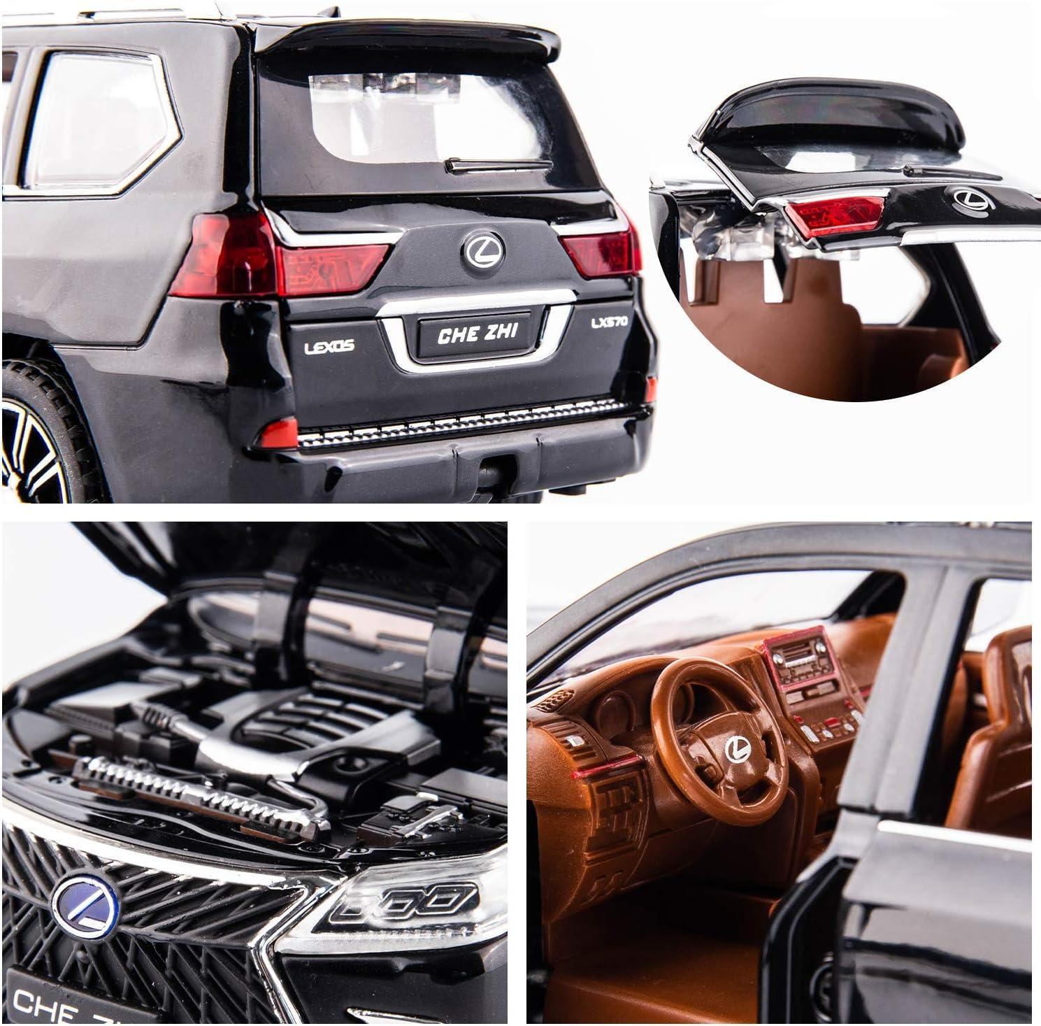 1/24 Lexus 570 Off-Road in Luxury SUV Model Car, Zinc Alloy Pull Back Big Toy car with Sound and Light for Kids Boy Girl Gift(Black)
