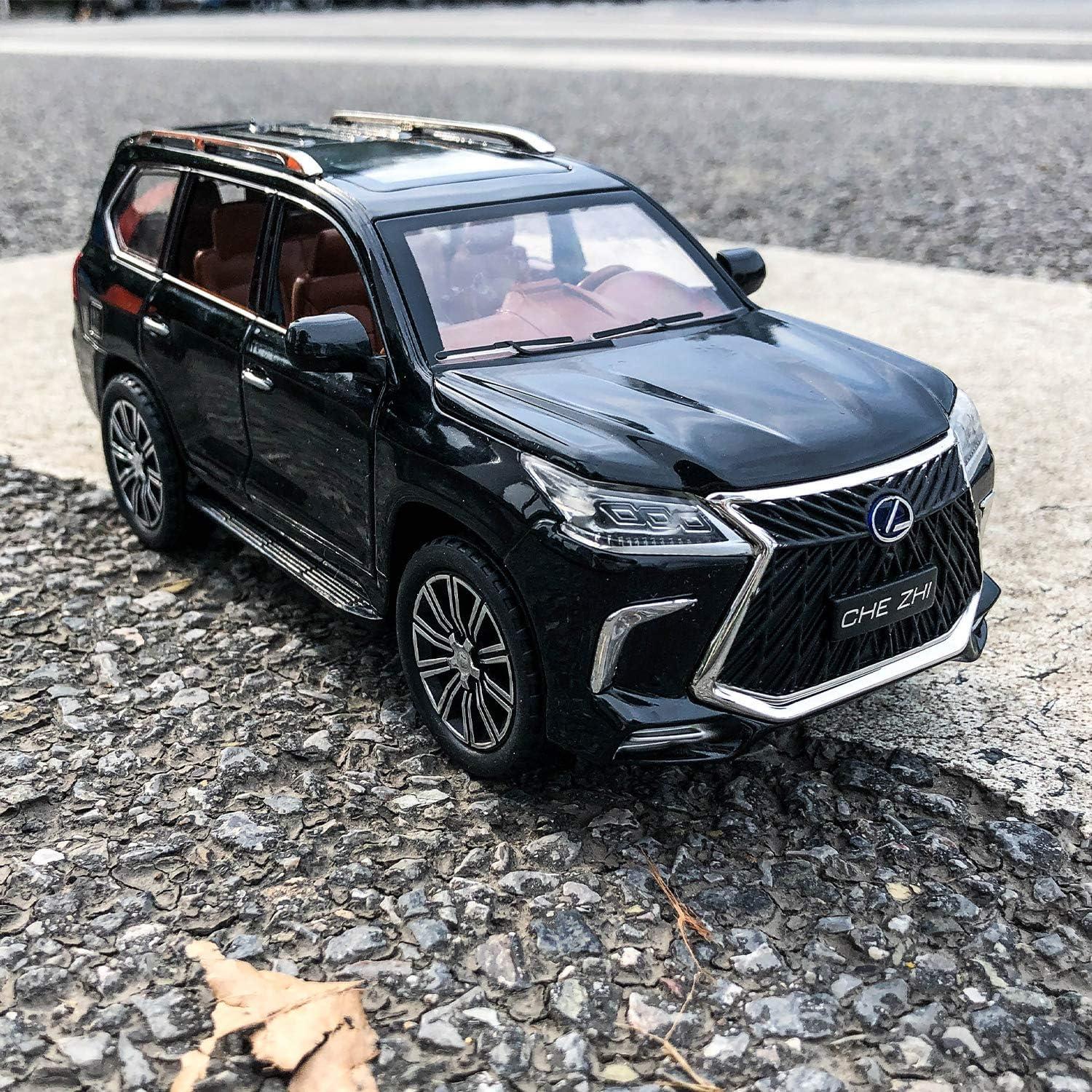 1/24 Lexus 570 Off-Road in Luxury SUV Model Car, Zinc Alloy Pull Back Big Toy car with Sound and Light for Kids Boy Girl Gift(Black)