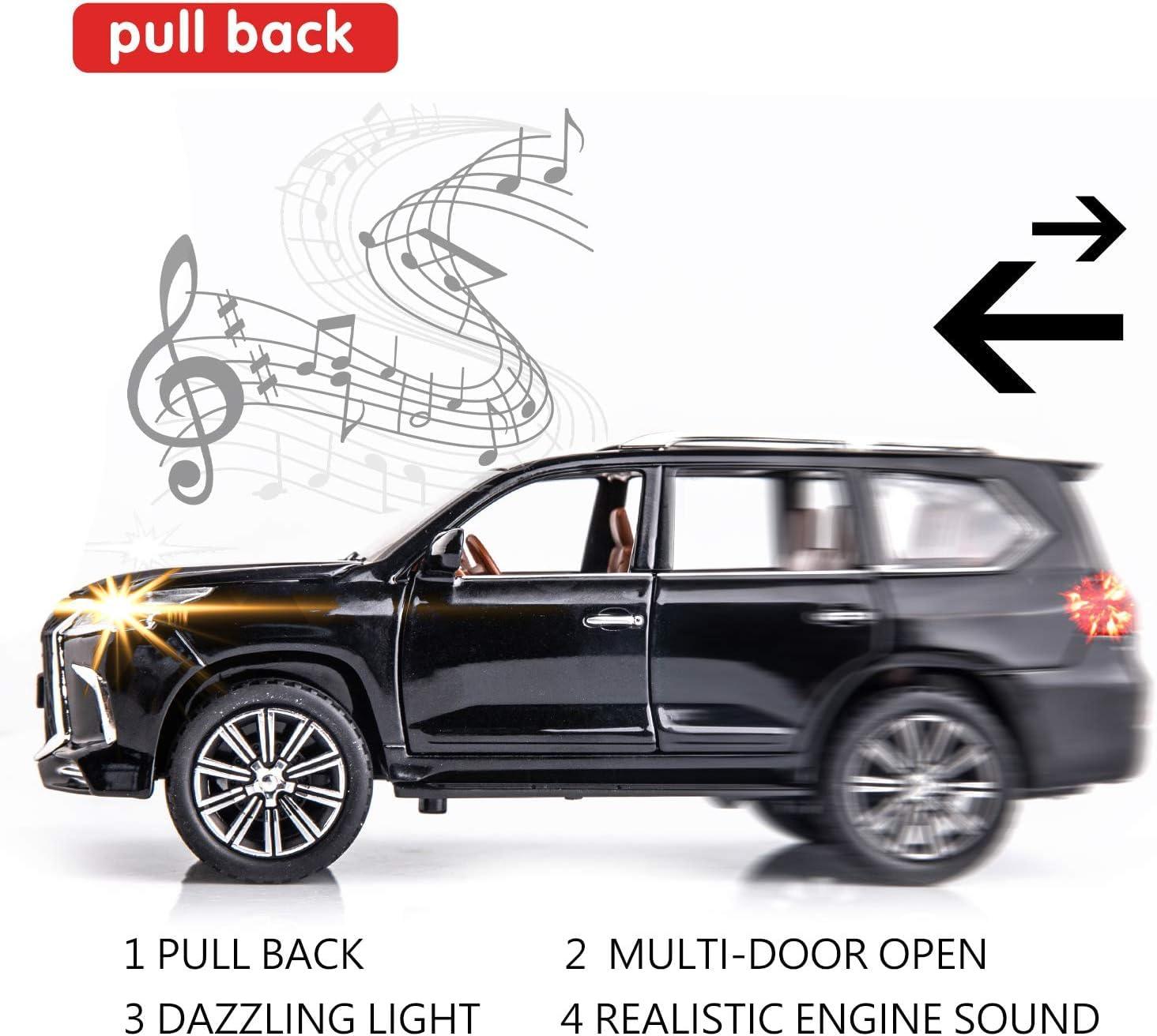 1/24 Lexus 570 Off-Road in Luxury SUV Model Car, Zinc Alloy Pull Back Big Toy car with Sound and Light for Kids Boy Girl Gift(Black)