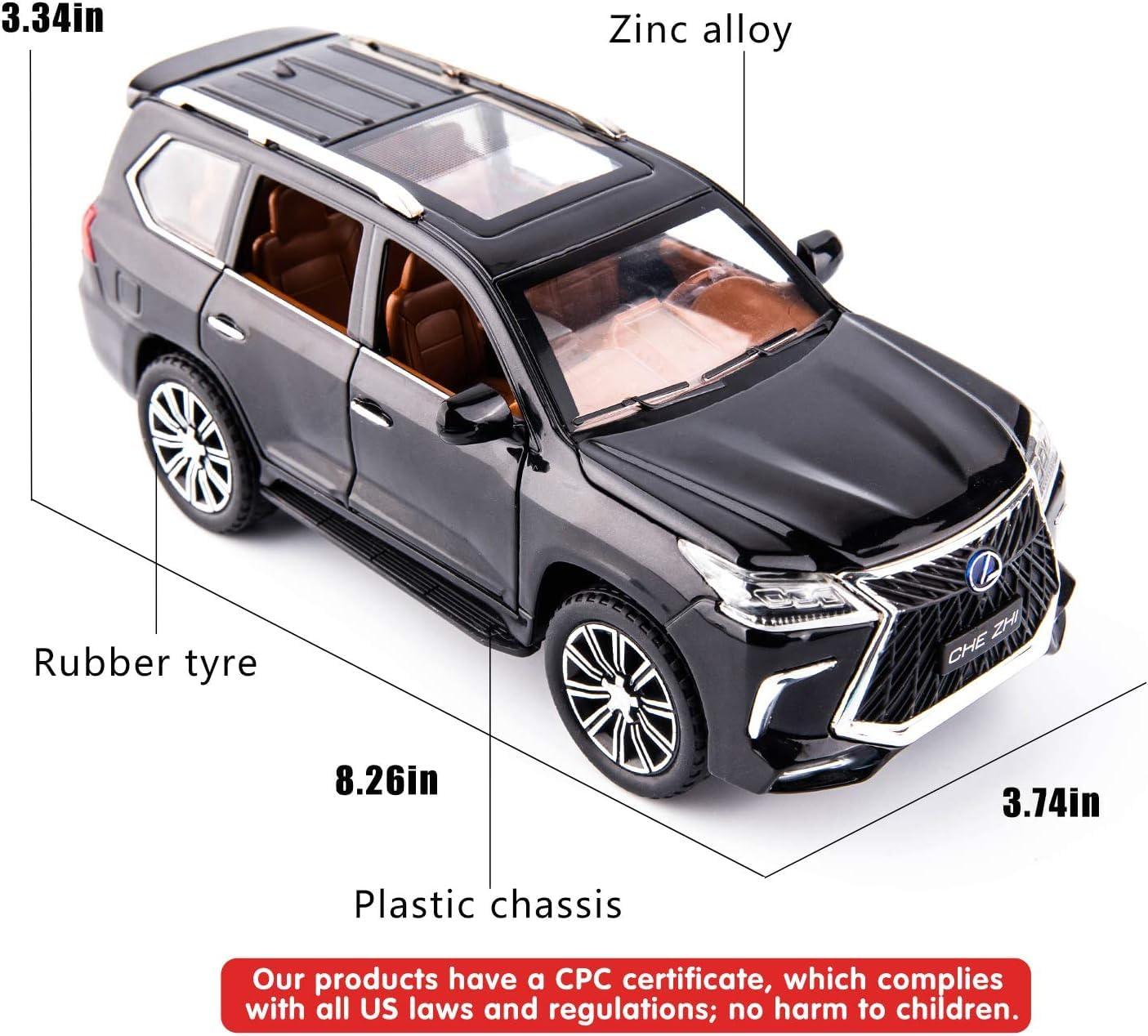 1/24 Lexus 570 Off-Road in Luxury SUV Model Car, Zinc Alloy Pull Back Big Toy car with Sound and Light for Kids Boy Girl Gift(Black)