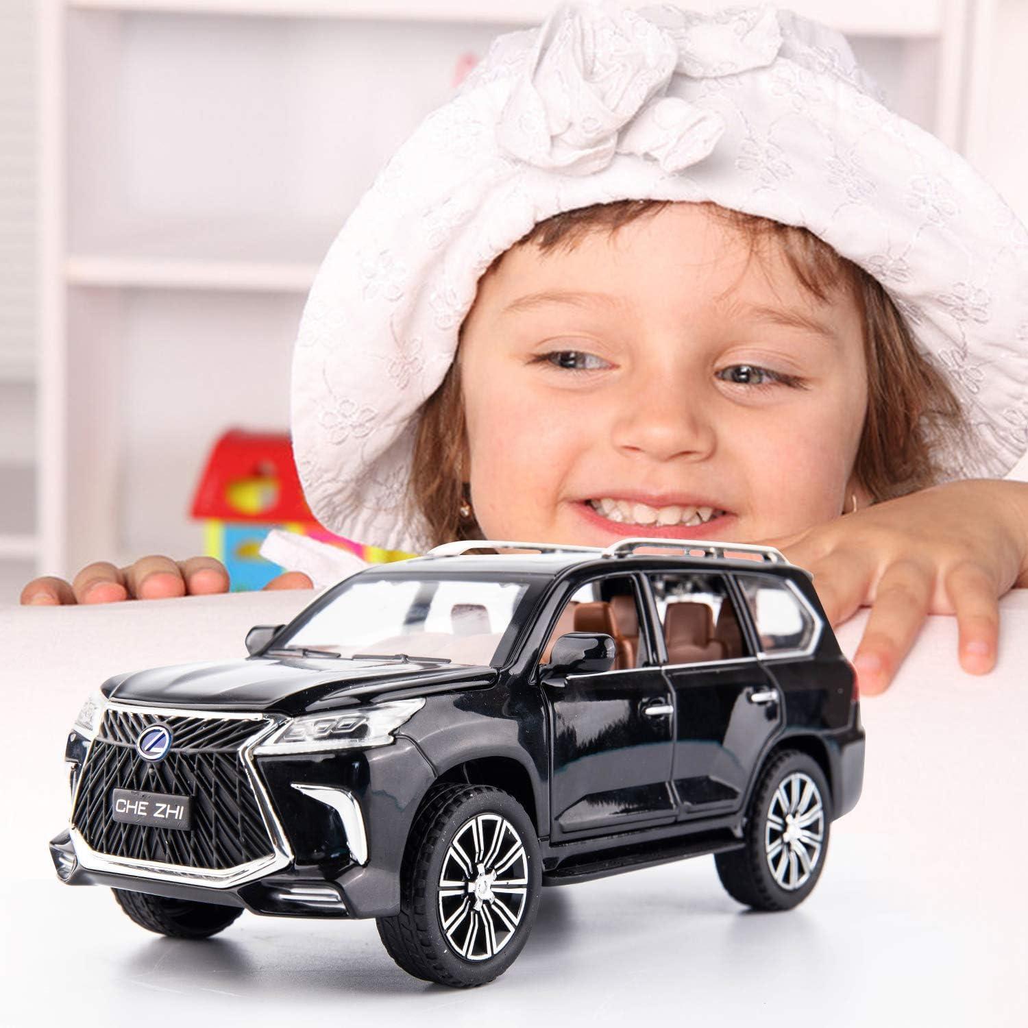 1/24 Lexus 570 Off-Road in Luxury SUV Model Car, Zinc Alloy Pull Back Big Toy car with Sound and Light for Kids Boy Girl Gift(Black)