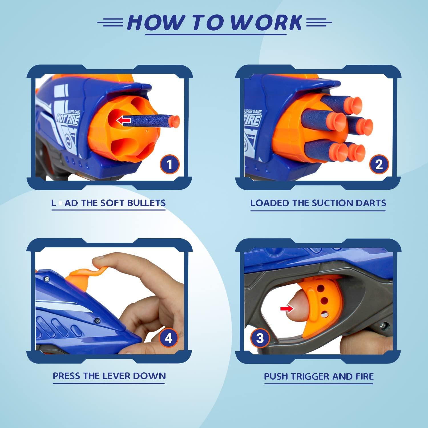 5 Darts Hot Fire Foam Blaster Big Size Toy Gun with 10 Soft Foam Bullets for Kids