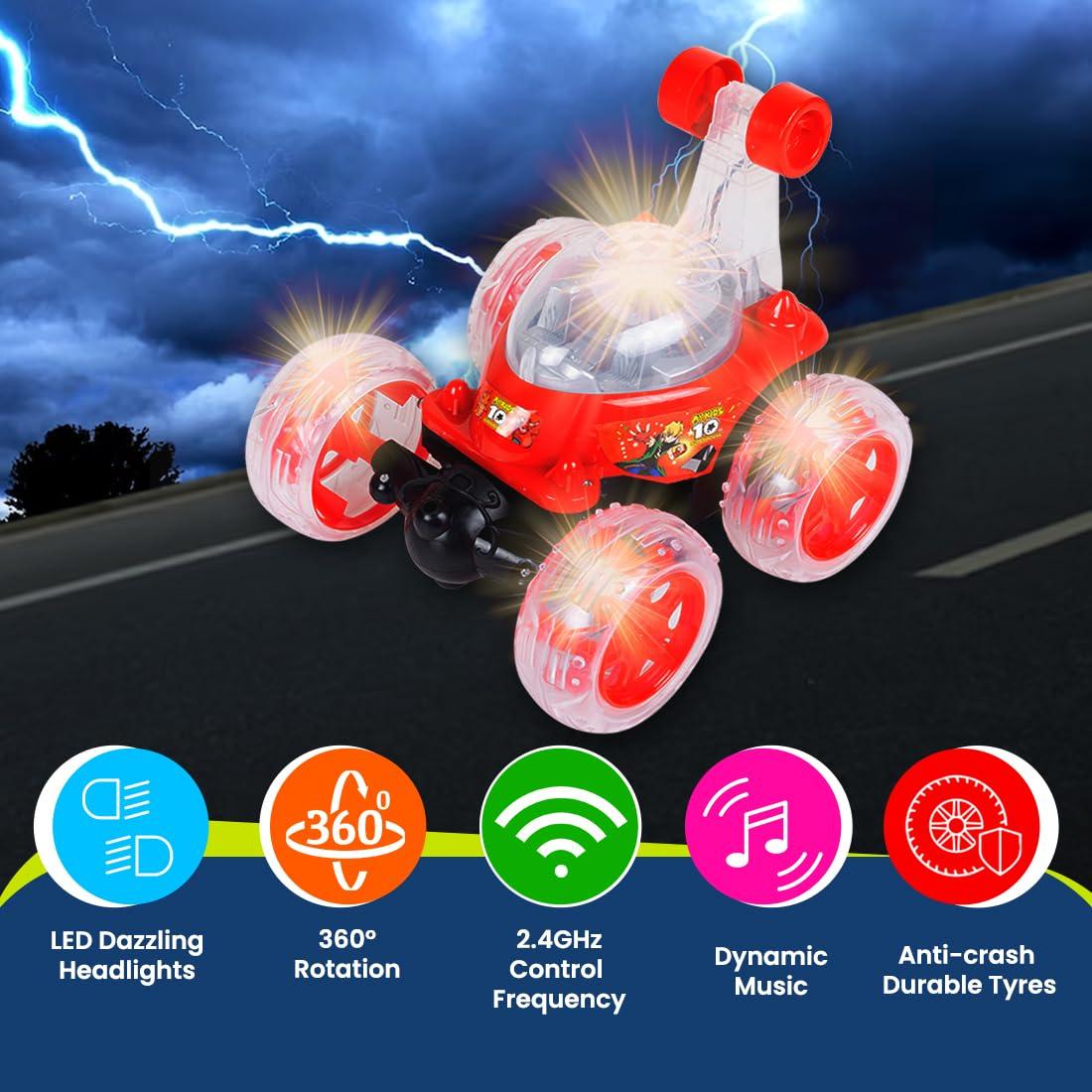 Rechargeable 5 Functions 360° Rotating & Rolling Big Stunt Car Toy with USB Cable & Remote Controller