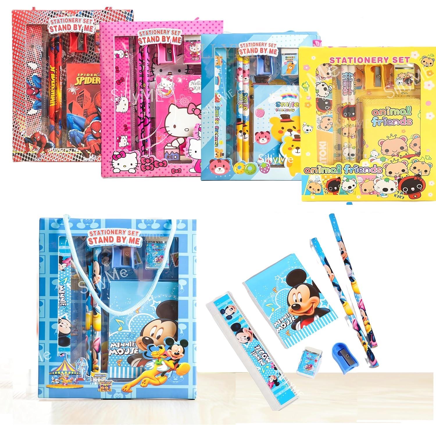 4pcs Cute Cartoon Stationery Set - Includes Pencil scale , eraser note - Return Gifts Birthday Party for kids - Best Birthday Return Gifts for Kids In Bulk