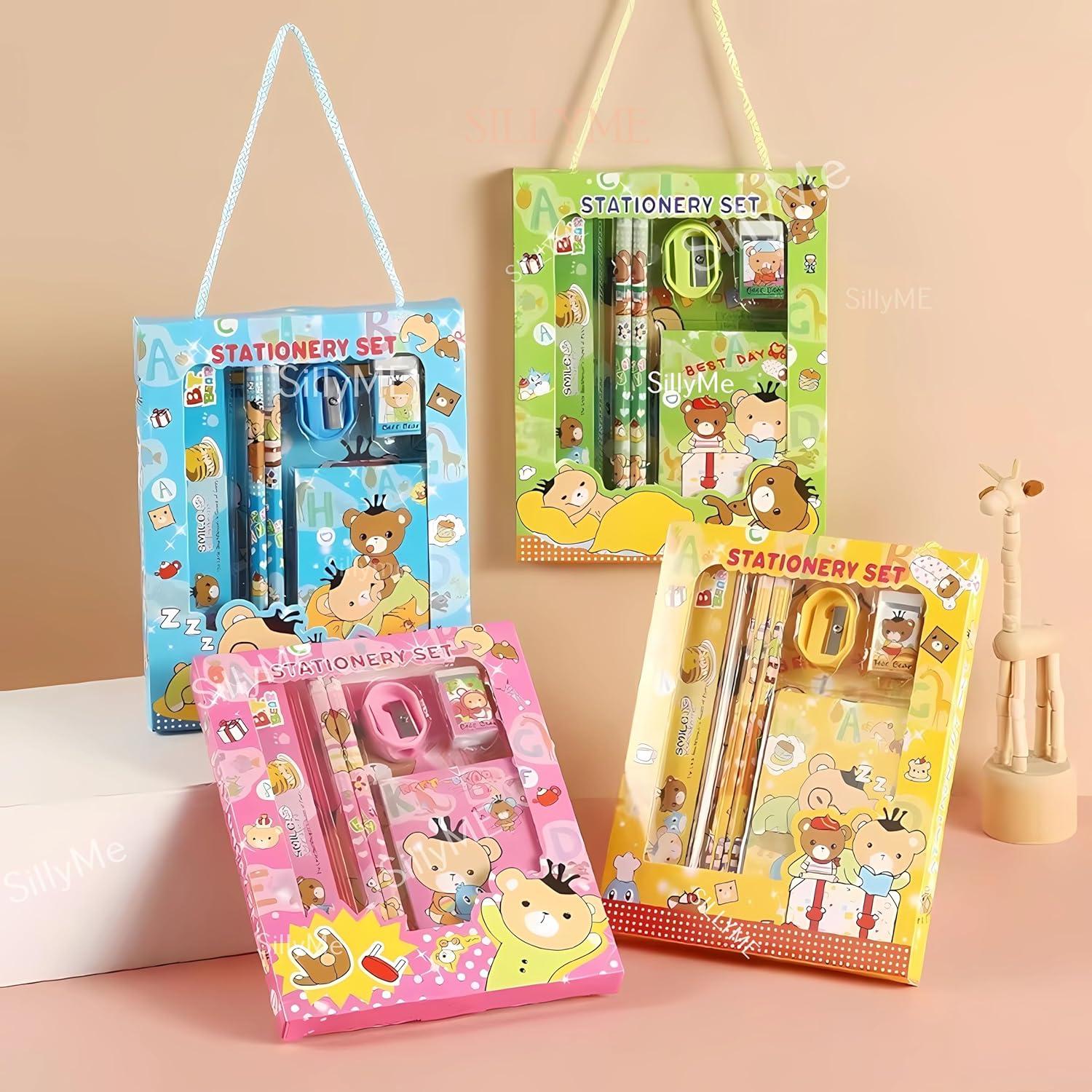 4pcs Cute Cartoon Stationery Set - Includes Pencil scale , eraser note - Return Gifts Birthday Party for kids - Best Birthday Return Gifts for Kids In Bulk