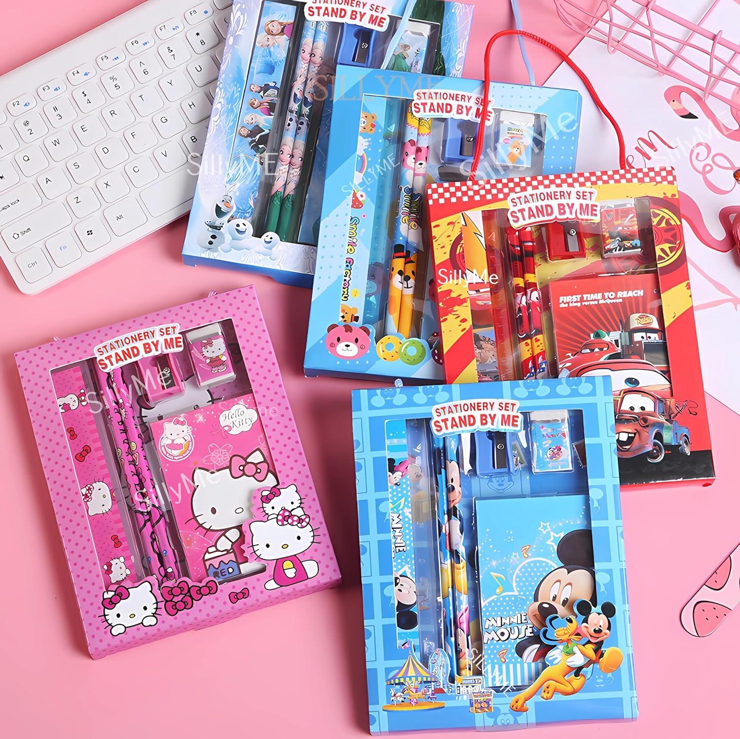 4pcs Cute Cartoon Stationery Set - Includes Pencil scale , eraser note - Return Gifts Birthday Party for kids - Best Birthday Return Gifts for Kids In Bulk