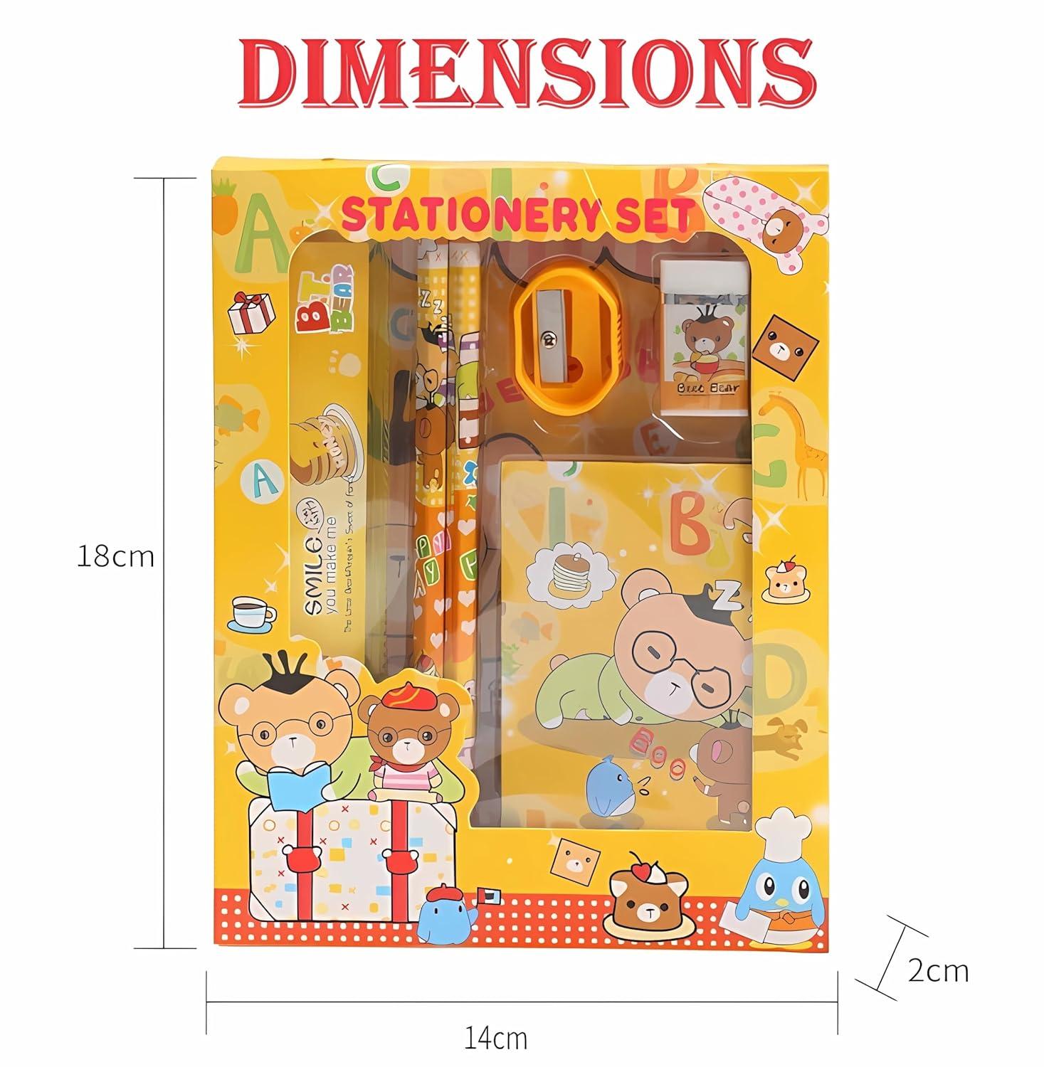 4pcs Cute Cartoon Stationery Set - Includes Pencil scale , eraser note - Return Gifts Birthday Party for kids - Best Birthday Return Gifts for Kids In Bulk
