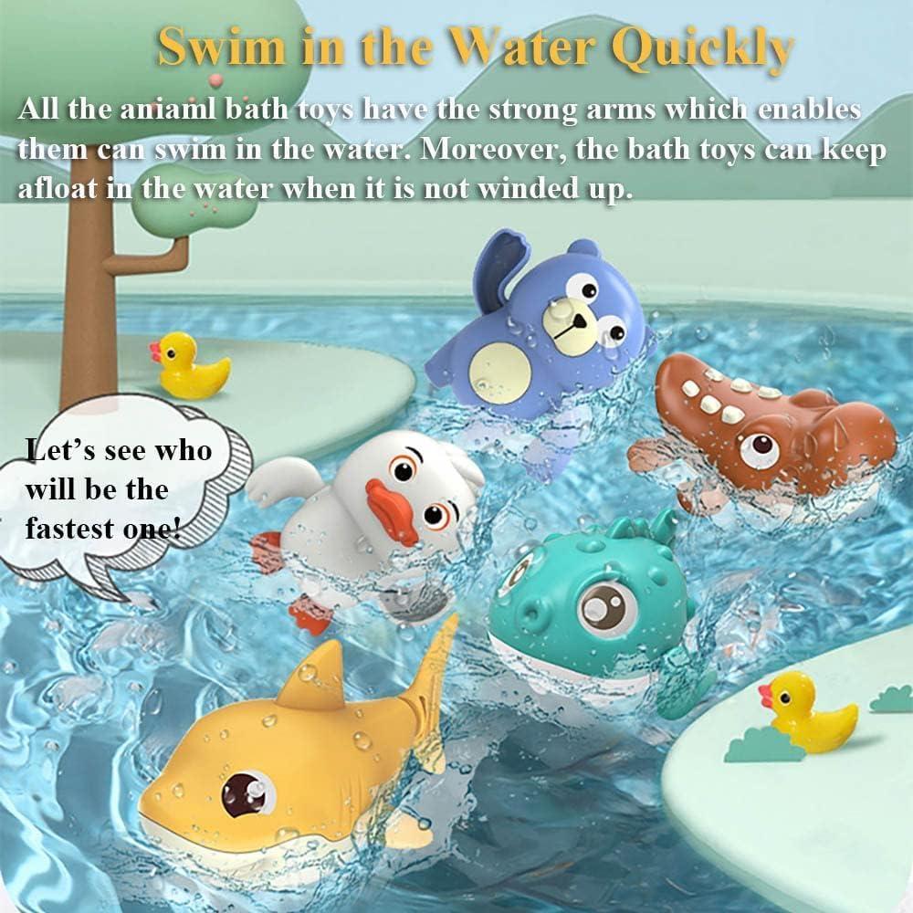 Wind Up Toys 3 Pcs Swimming Duck Turtle Crocodile Penguin Bath Tub Toy for Kids