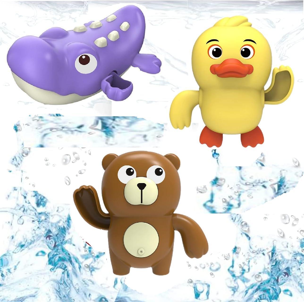 Wind Up Toys 3 Pcs Swimming Duck Turtle Crocodile Penguin Bath Tub Toy for Kids