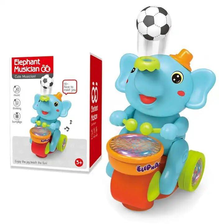 Musical Walking Elephant Drummer Toy for Kids & Toddlers with Flashing Light & Amazing Sound Beating Drum Blowing Ball