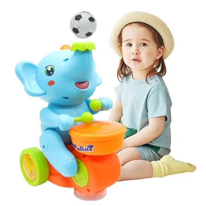 Musical Walking Elephant Drummer Toy for Kids & Toddlers with Flashing Light & Amazing Sound Beating Drum Blowing Ball