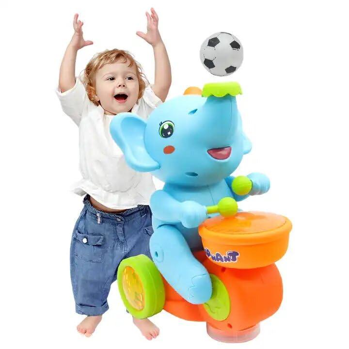 Musical Walking Elephant Drummer Toy for Kids & Toddlers with Flashing Light & Amazing Sound Beating Drum Blowing Ball