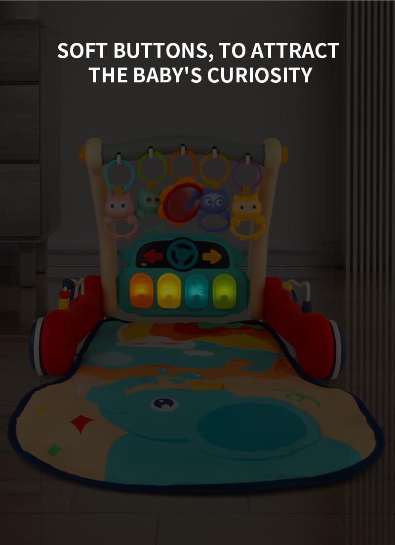 2 in 1 Musical Baby Play Gym with Convertible Walker| Push Walker with Play Piano, Lights, Rattles & Tummy Time Mat for Babies & Toddlers