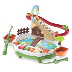 Fishing Game Toys with Slideway, Electronic Toy Fishing Set with Magnetic Pond, Learning Educational Toys