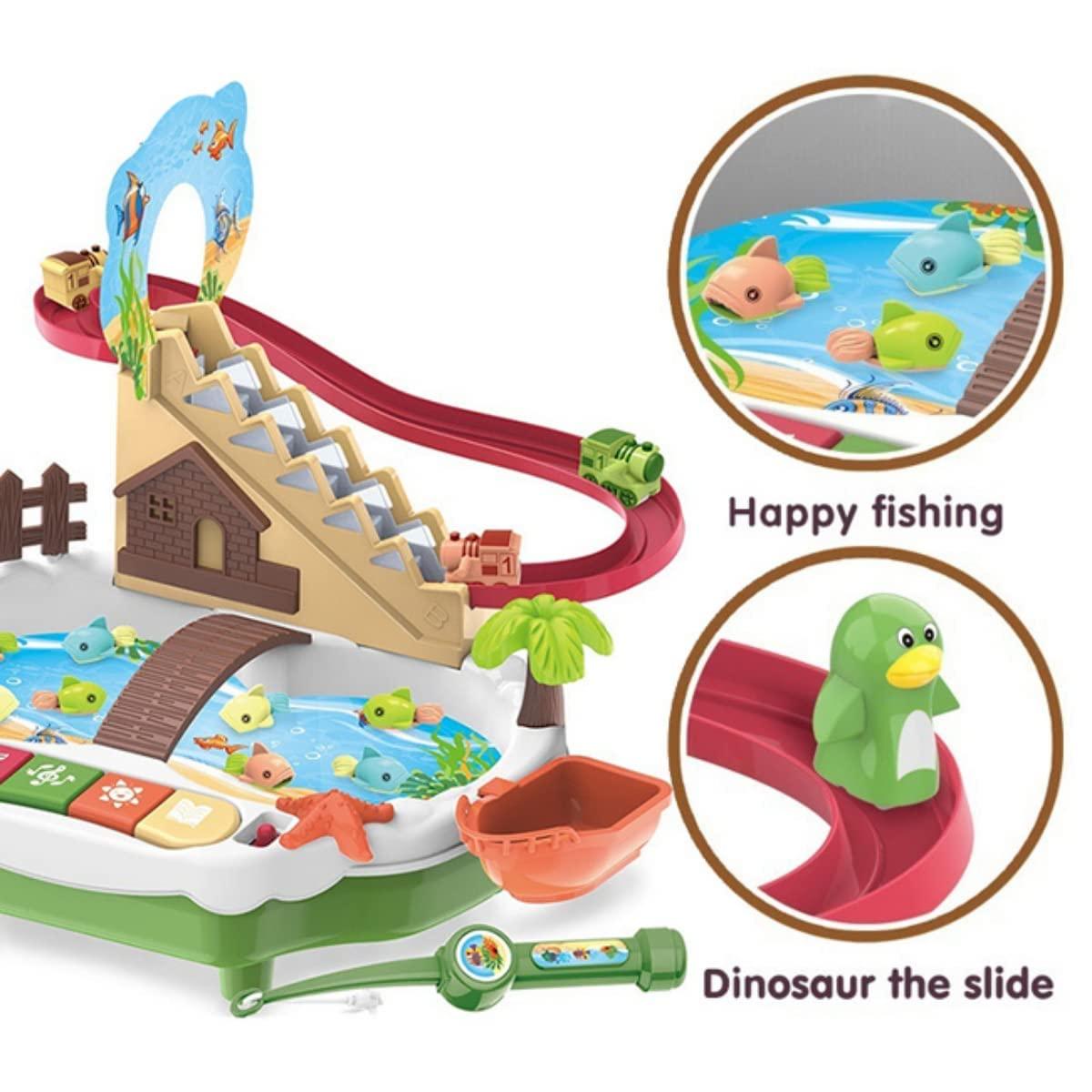 Fishing Game Toys with Slideway, Electronic Toy Fishing Set with Magnetic Pond, Learning Educational Toys