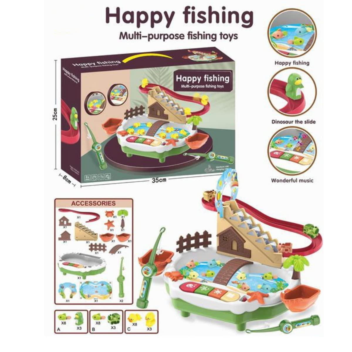 Fishing Game Toys with Slideway, Electronic Toy Fishing Set with Magnetic Pond, Learning Educational Toys