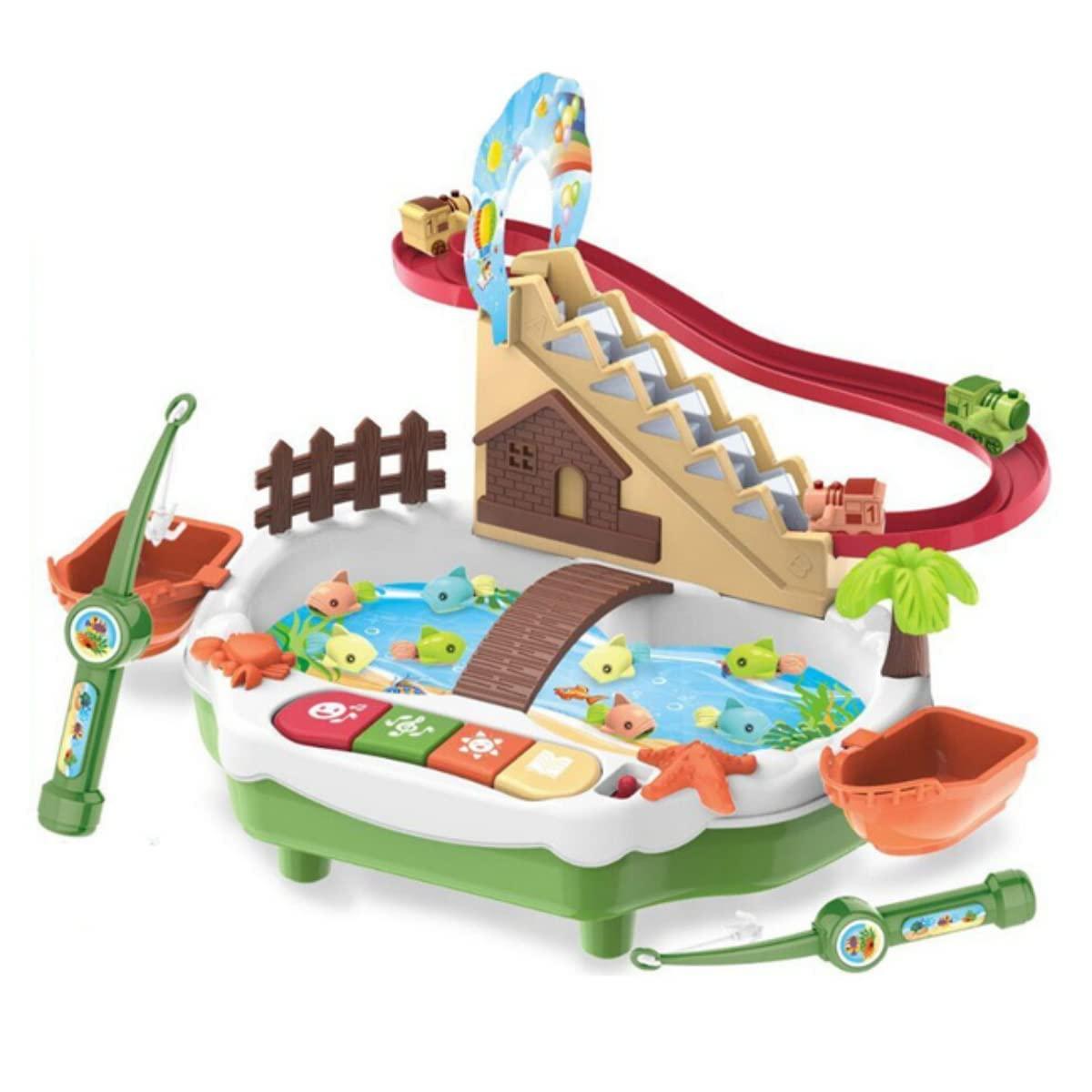 Fishing Game Toys with Slideway, Electronic Toy Fishing Set with Magnetic Pond, Learning Educational Toys