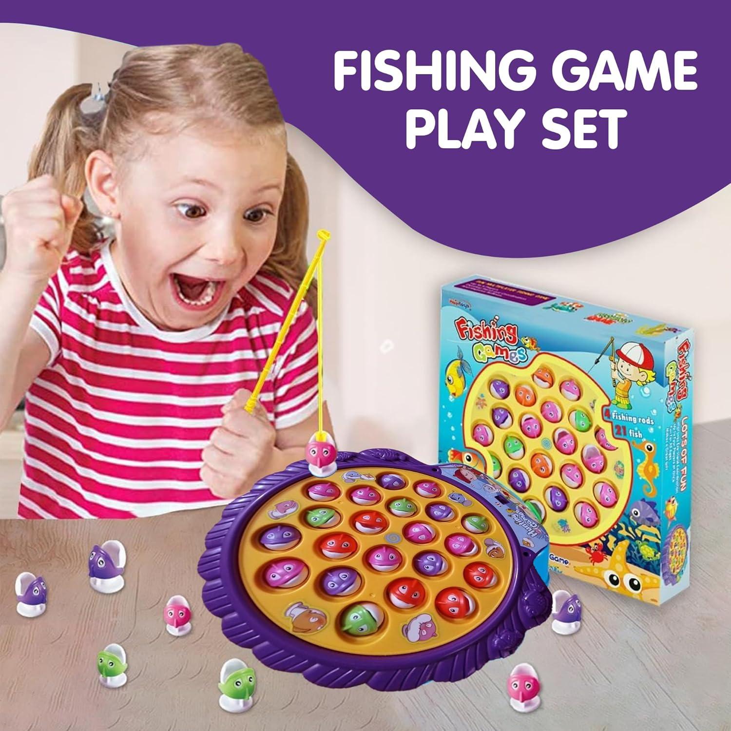 Fishing Game Toys with Slideway, Electronic Toy Fishing Set with Magnetic Pond, Learning Educational Toys