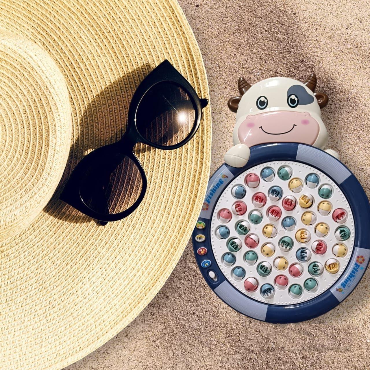 Fishing Rotating Pond with 45 Pcs Fish, 4 Fishing Pole and Music Effect for Kids - Multicolor