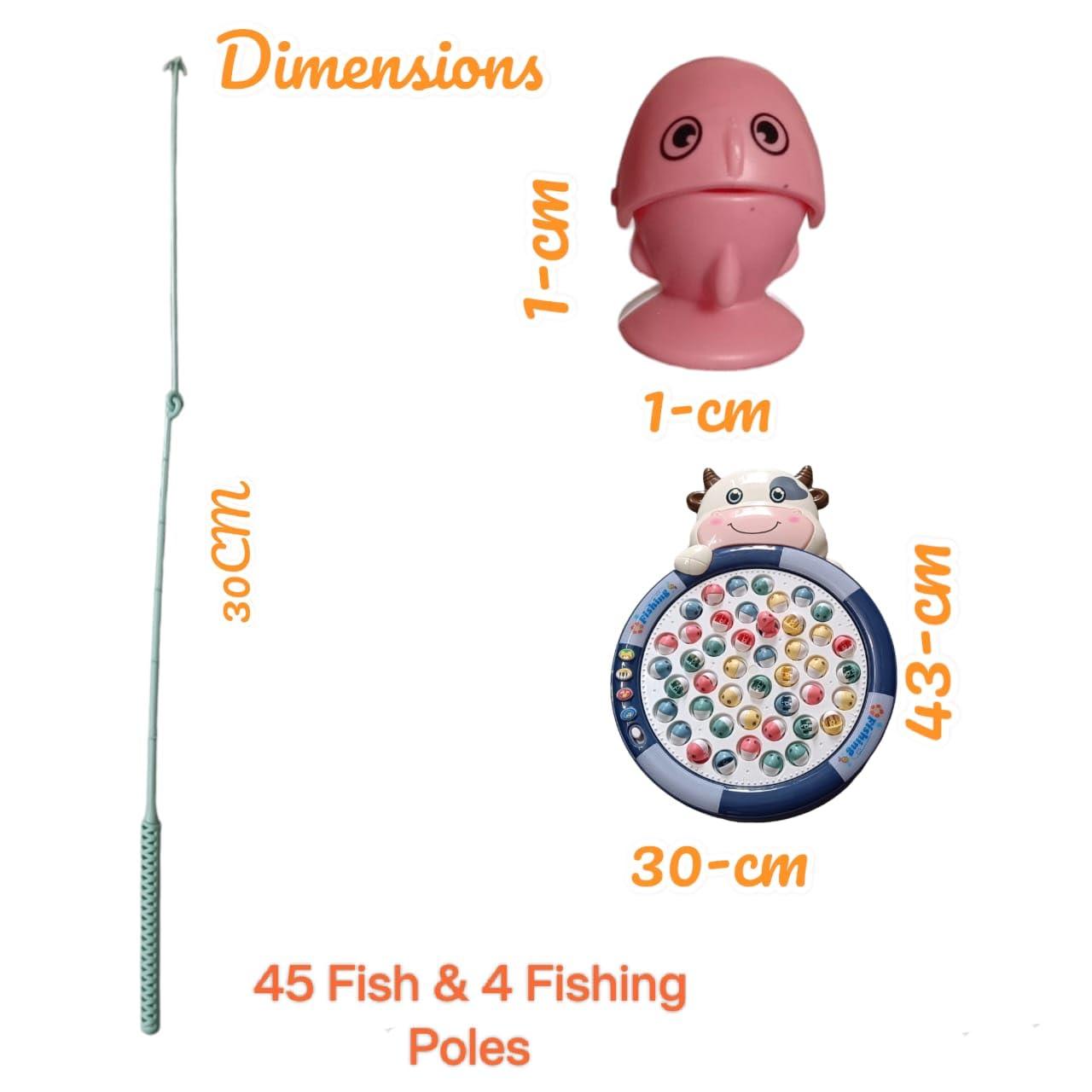 Fishing Rotating Pond with 45 Pcs Fish, 4 Fishing Pole and Music Effect for Kids - Multicolor