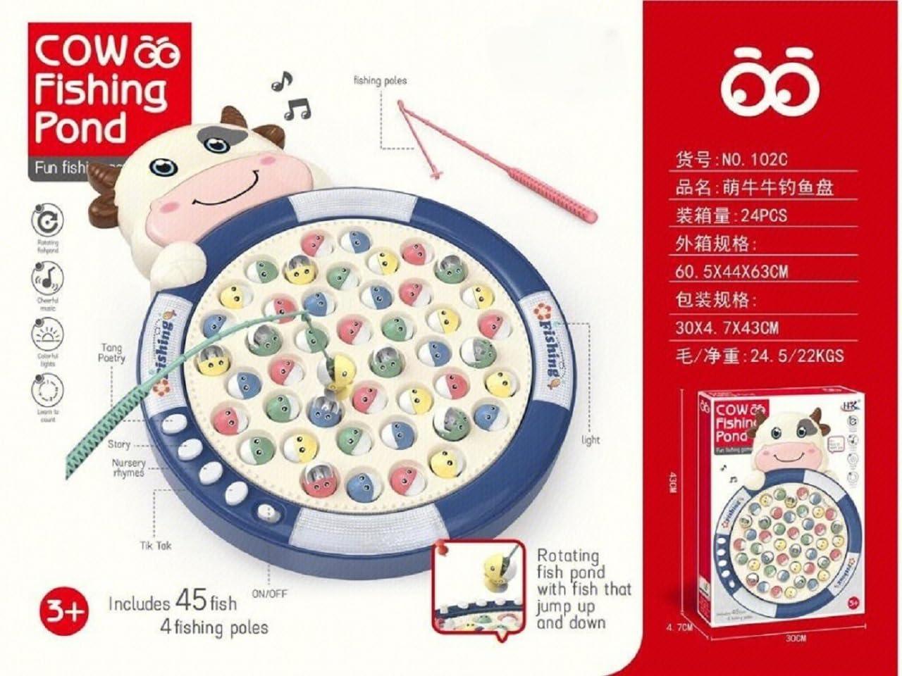 Fishing Rotating Pond with 45 Pcs Fish, 4 Fishing Pole and Music Effect for Kids - Multicolor