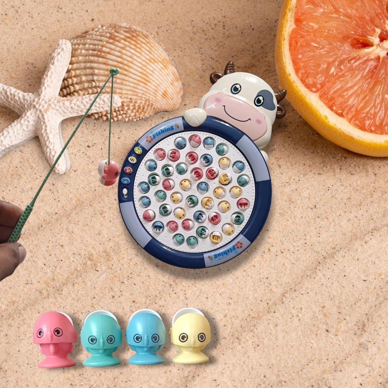 Fishing Rotating Pond with 45 Pcs Fish, 4 Fishing Pole and Music Effect for Kids - Multicolor