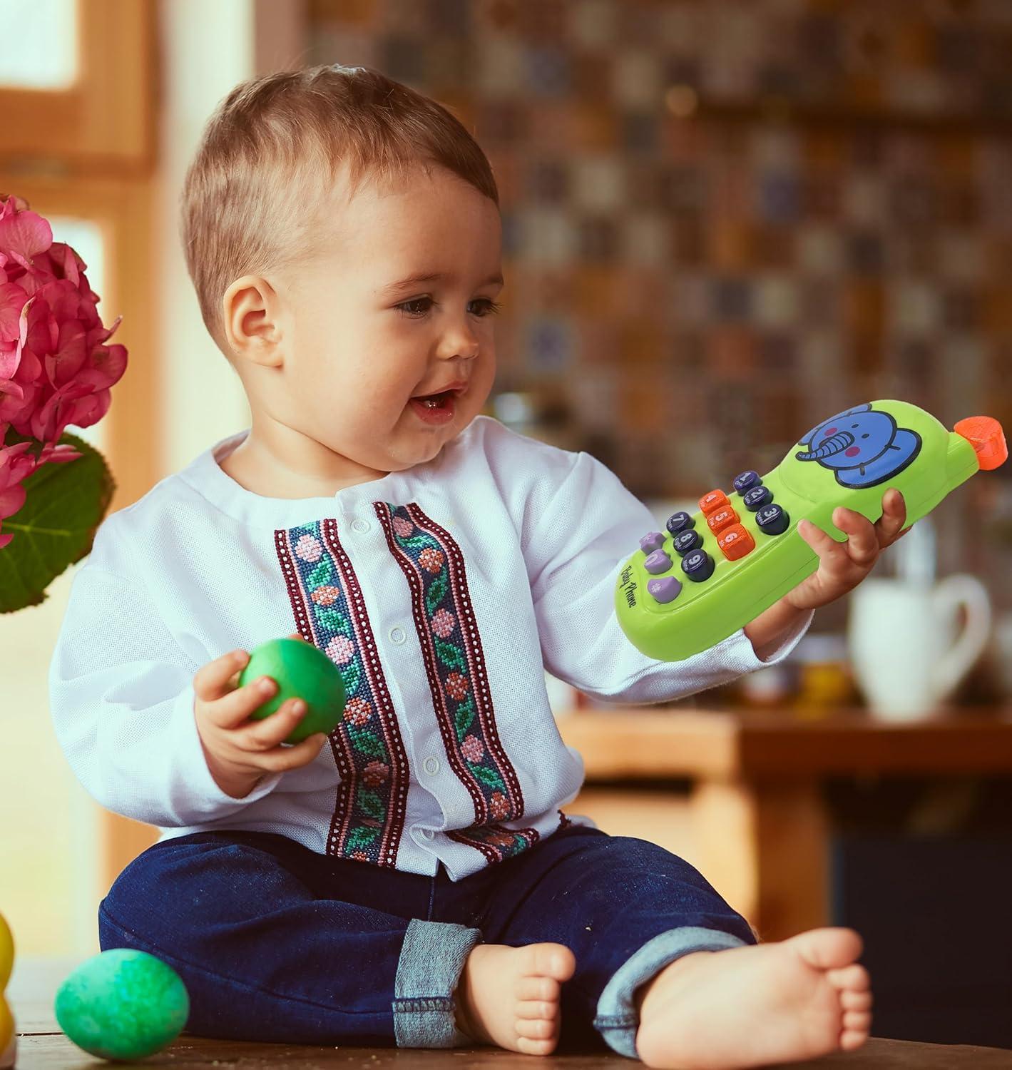 Mobile Phone Retro Style Realistic Look Pretend Play Toy for Kids Toddlers with Blinking Light and Dynamic Music