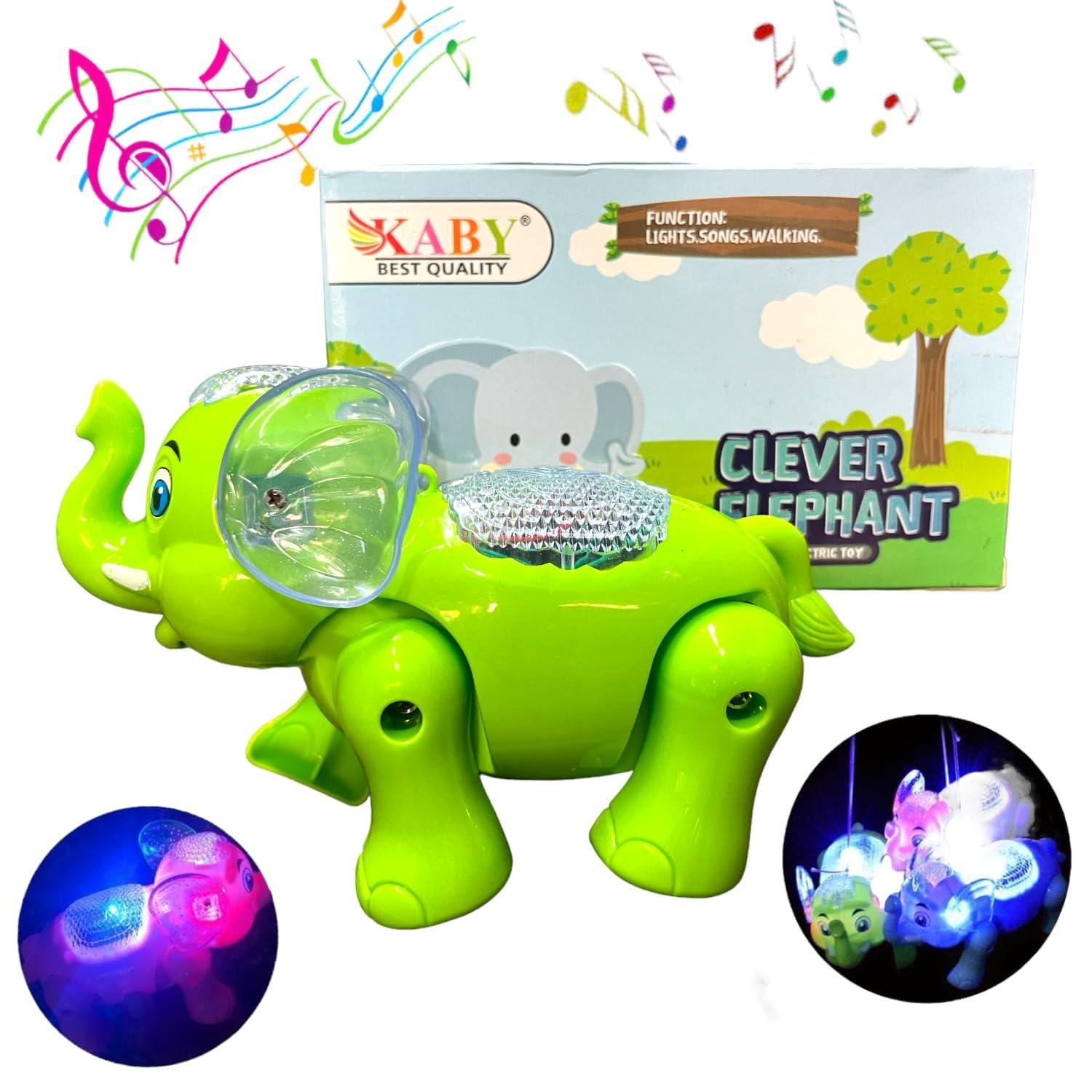 Clever Elephant Electric Toy for Kids Musical Flash Lightning Walking Animal Toy-Color as per Stock