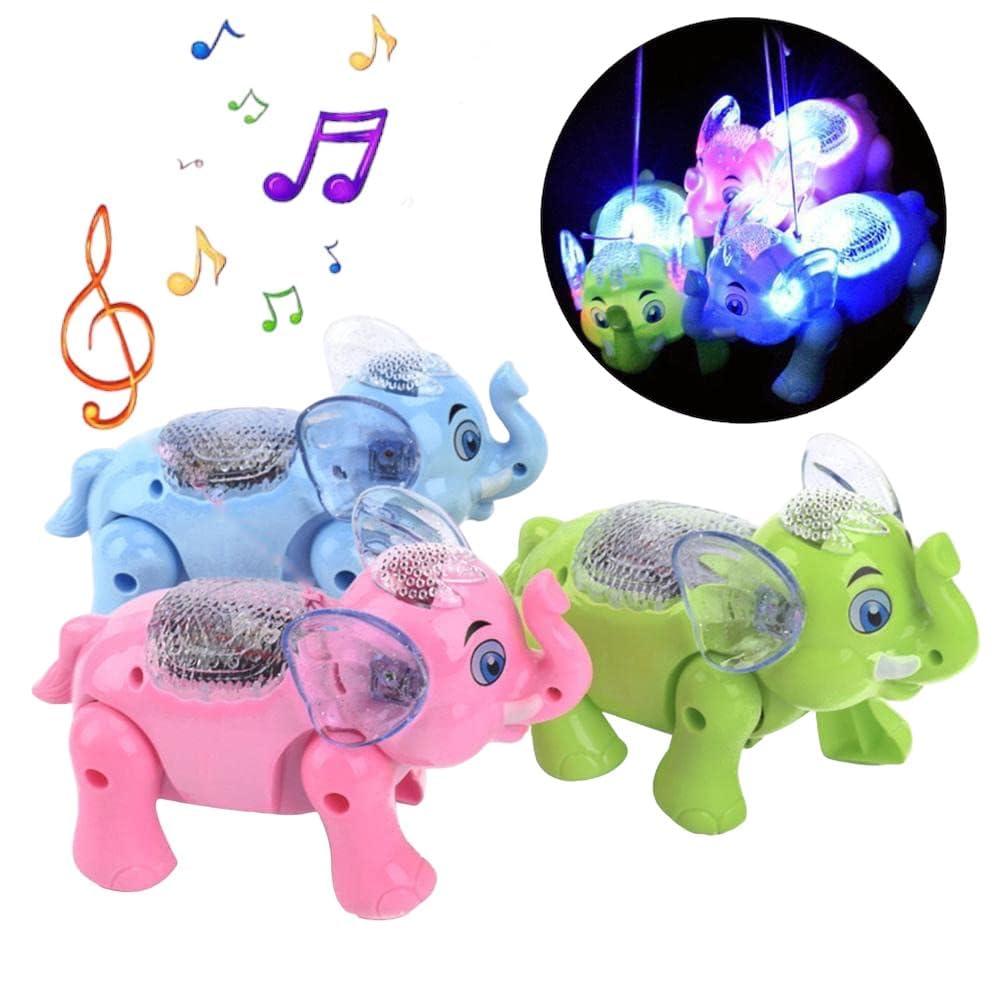Clever Elephant Electric Toy for Kids Musical Flash Lightning Walking Animal Toy-Color as per Stock