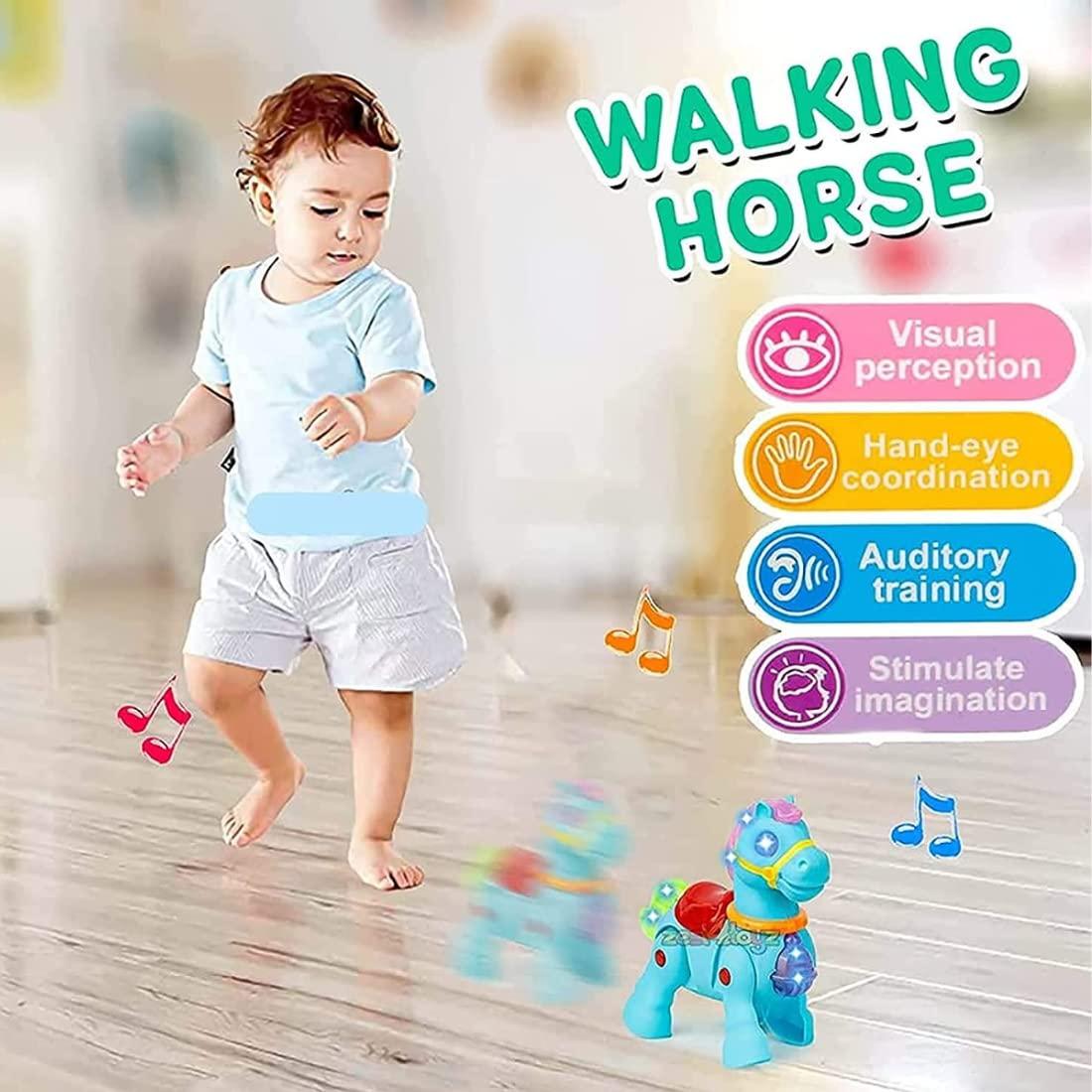 Plastic Pony Horse Walking with Light & Sound Battery Operated Moving Horse Crawling Baby Toy for Kids