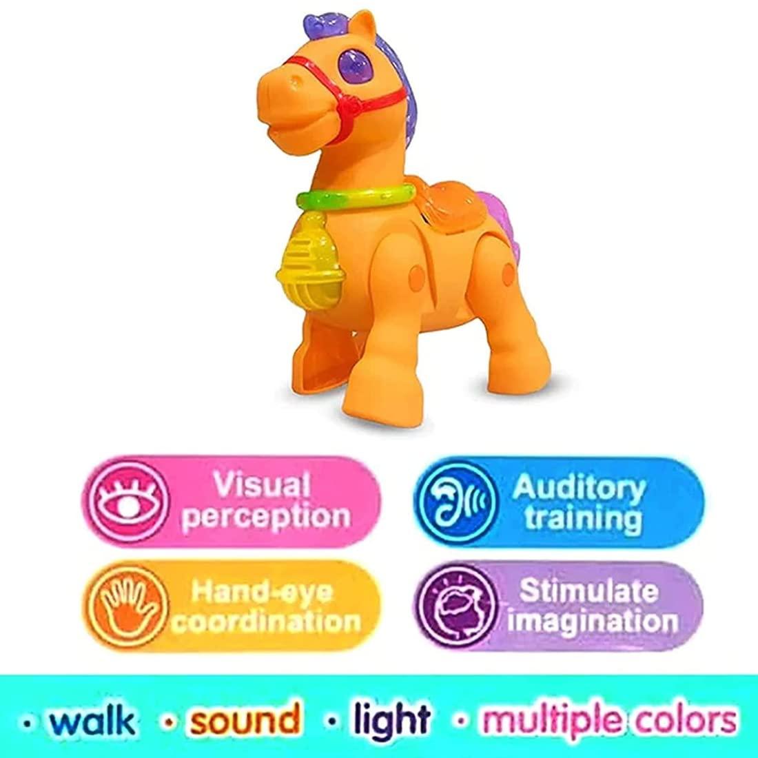 Plastic Pony Horse Walking with Light & Sound Battery Operated Moving Horse Crawling Baby Toy for Kids