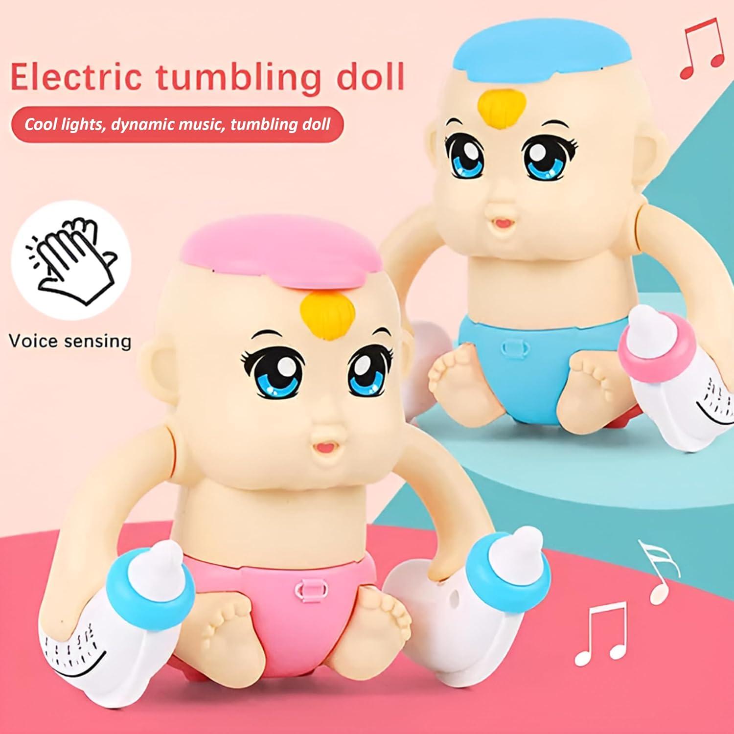 Dancing Rolling Electric Baby Toys for Kids | Baby Tumbling Doll | Battery Operated Games | Voice Sensor | LED Light and Music Rotating Arm Sound Toy
