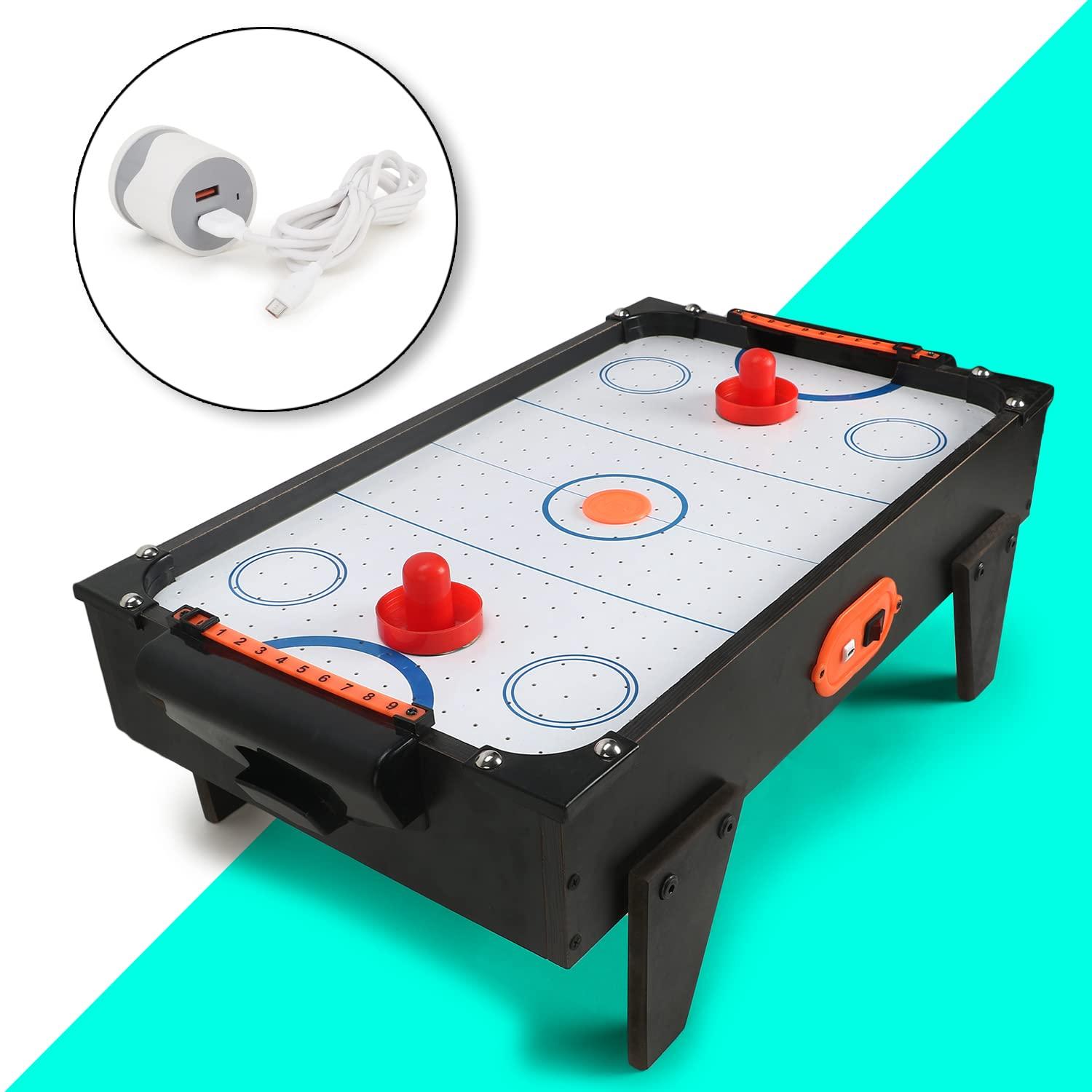 Small Sized Electric Air Powered Hockey, Foosball Table Indoor Sports Gaming Set for Kids & Adults with Equipment Accessories 2 Paddles,2 Pucks & Charger