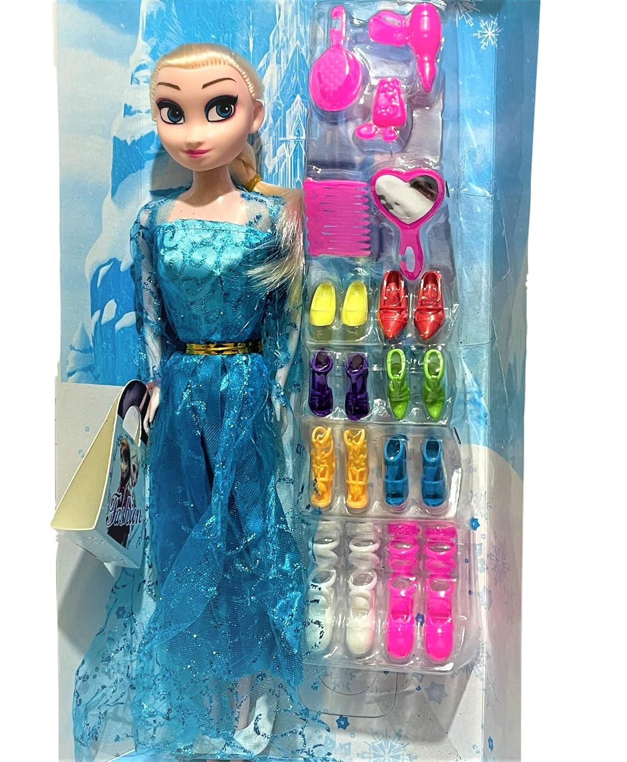 Beautiful Princess Anna Elsa Doll with Shoes Accessories, Makeup Set for Girls - Multi-Color