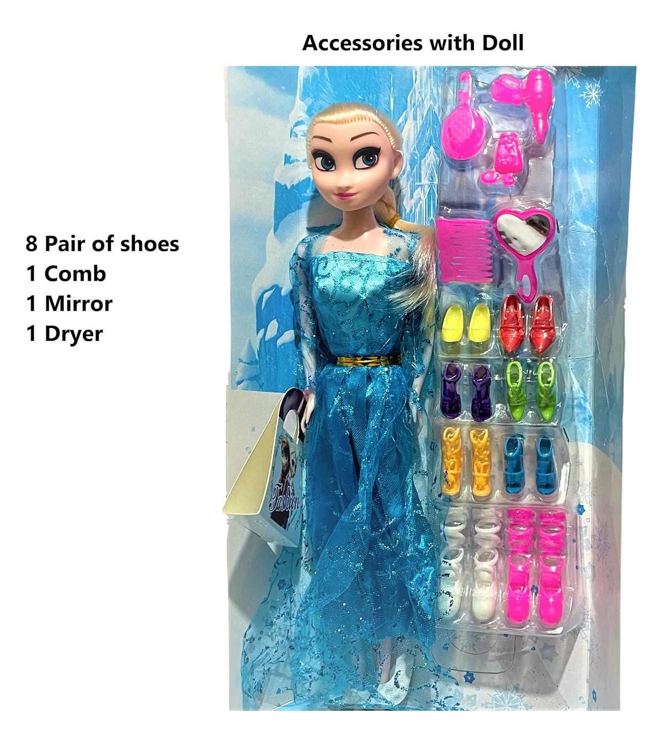 Beautiful Princess Anna Elsa Doll with Shoes Accessories, Makeup Set for Girls - Multi-Color