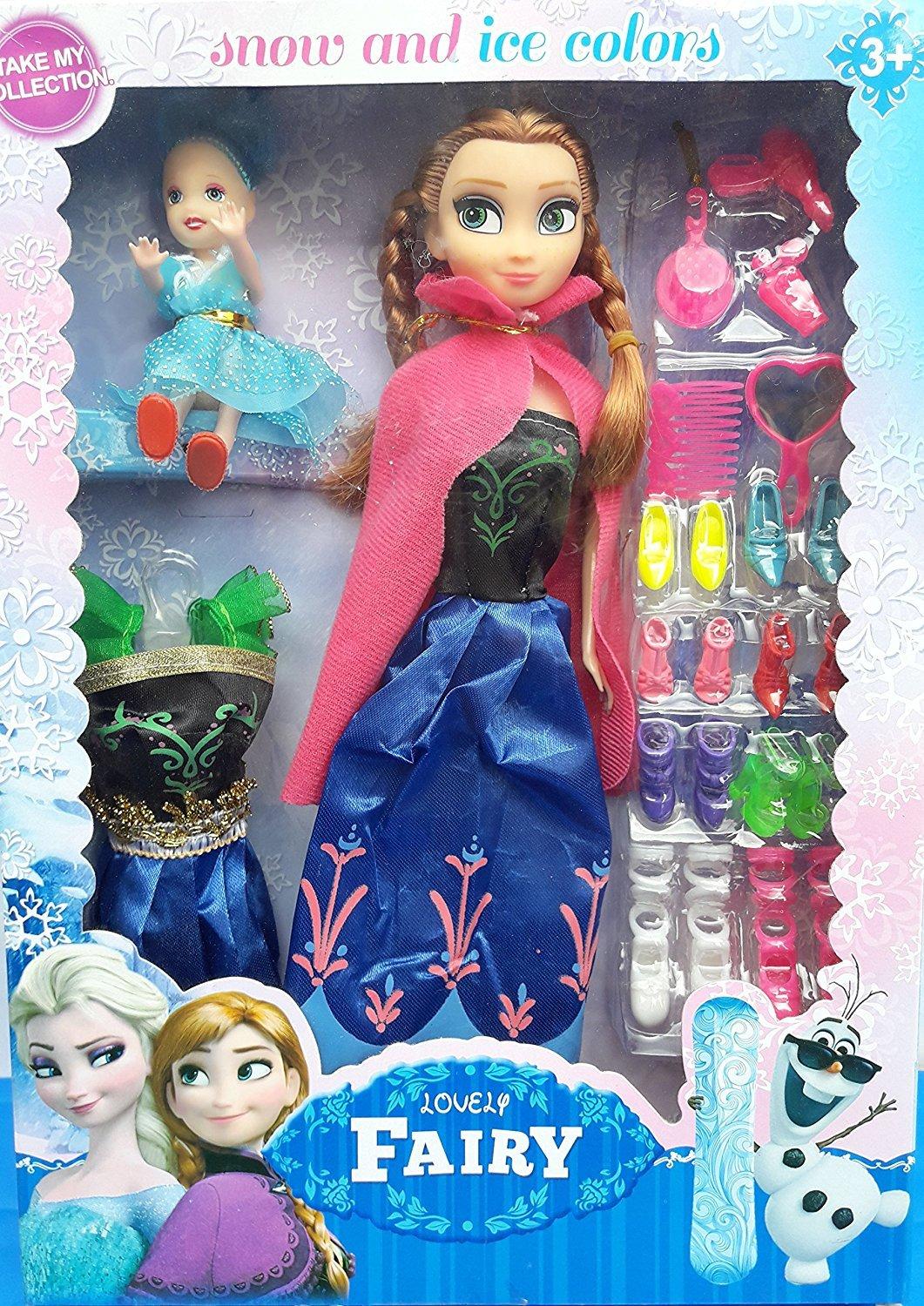 Beautiful Princess Anna Elsa Doll with Shoes Accessories, Makeup Set for Girls - Multi-Color