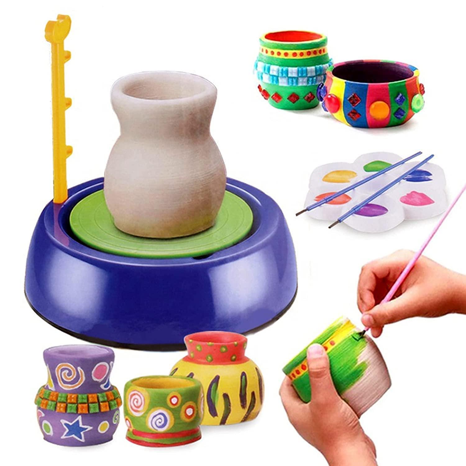 Kids Pottery Wheel Kit - Battery Operated Pottery Wheel & Painting Kit for Beginners with Modeling Clay, Sculpting Clay & Tools, Arts & Crafts Kids
