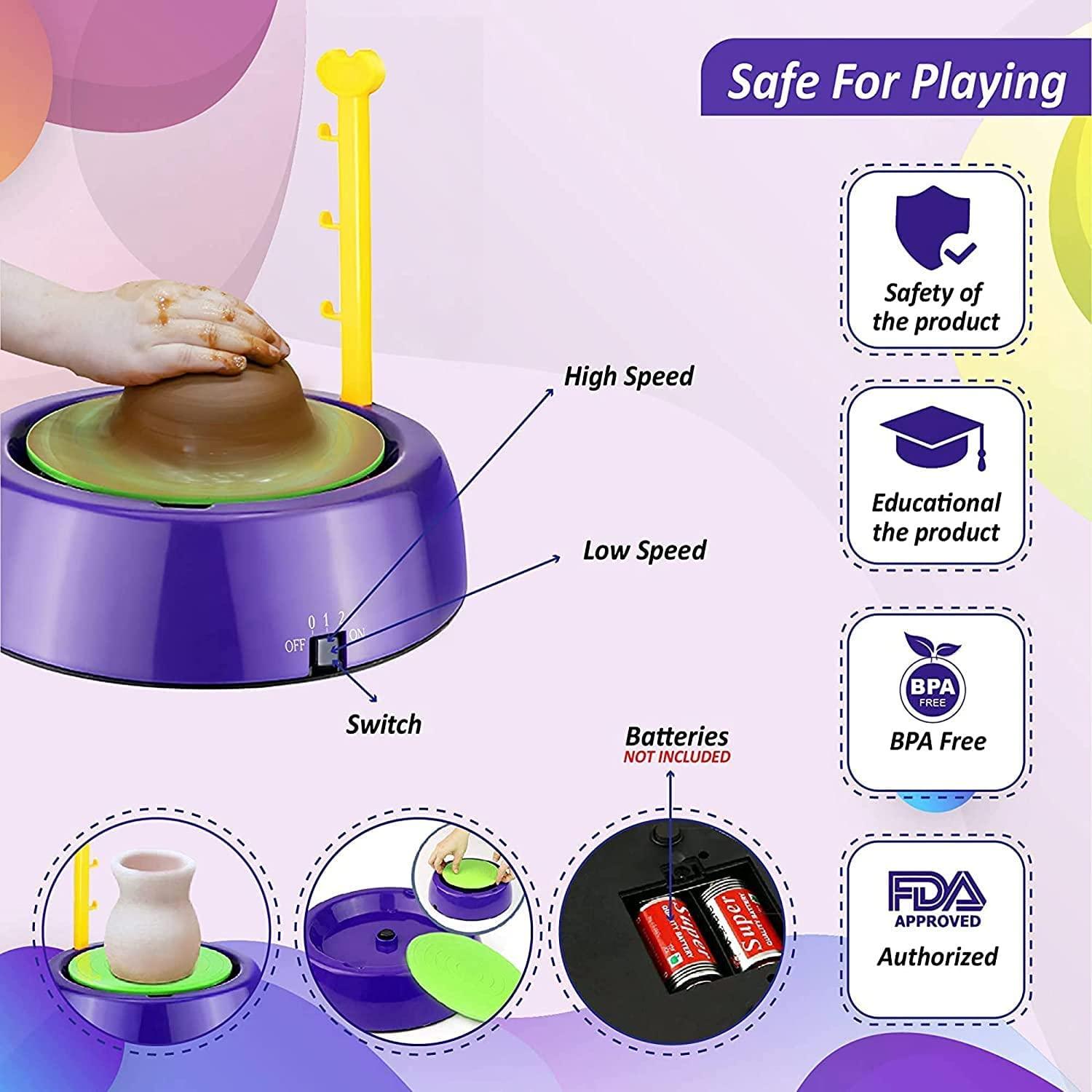 Kids Pottery Wheel Kit - Battery Operated Pottery Wheel & Painting Kit for Beginners with Modeling Clay, Sculpting Clay & Tools, Arts & Crafts Kids