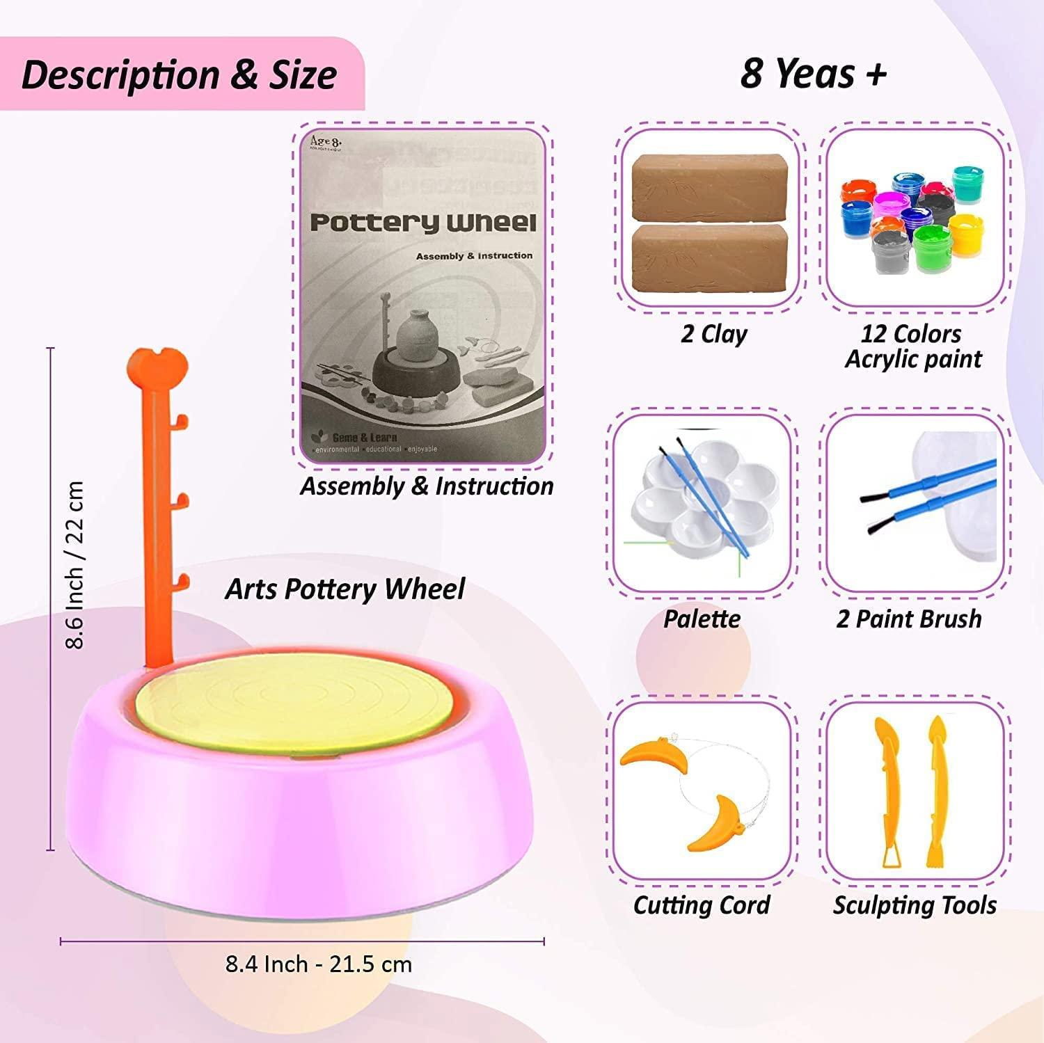 Kids Pottery Wheel Kit - Battery Operated Pottery Wheel & Painting Kit for Beginners with Modeling Clay, Sculpting Clay & Tools, Arts & Crafts Kids