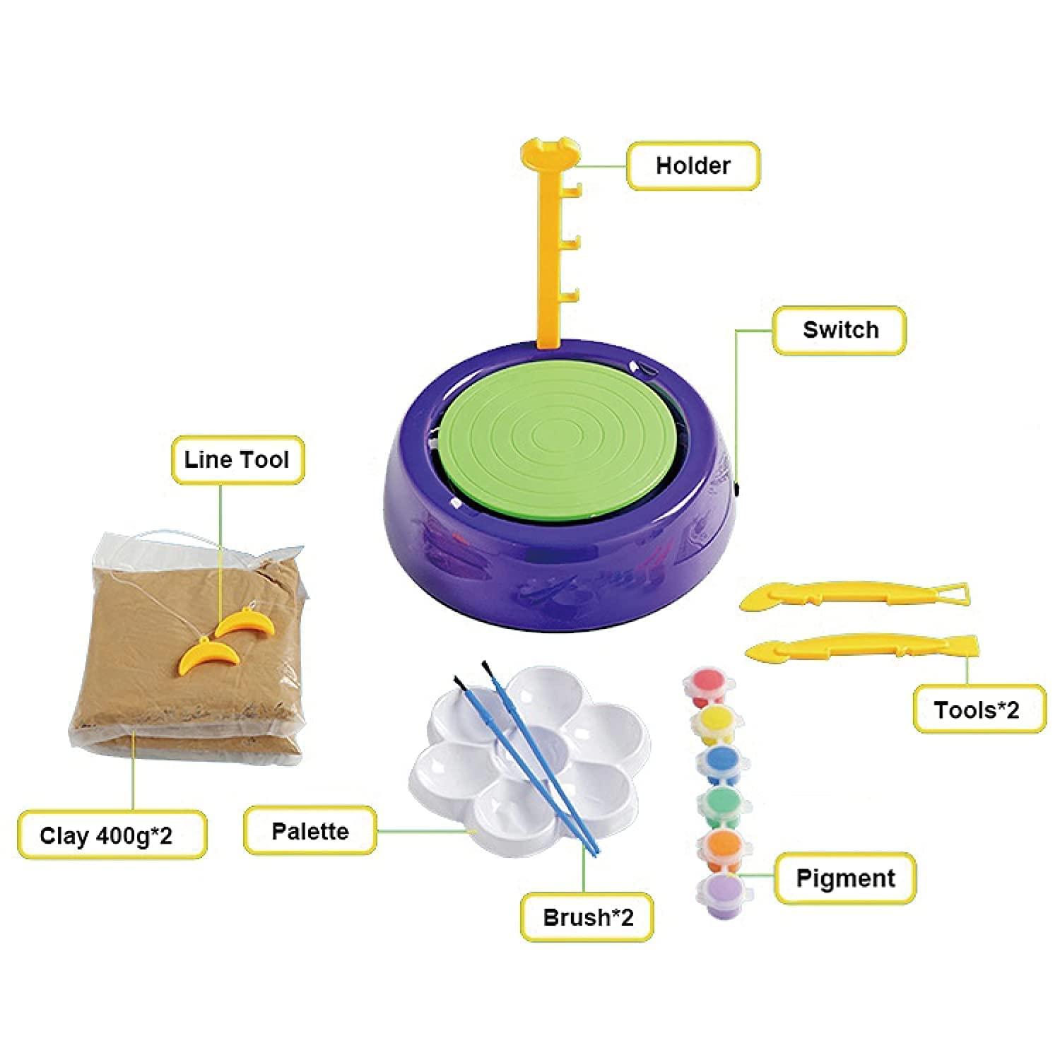Kids Pottery Wheel Kit - Battery Operated Pottery Wheel & Painting Kit for Beginners with Modeling Clay, Sculpting Clay & Tools, Arts & Crafts Kids